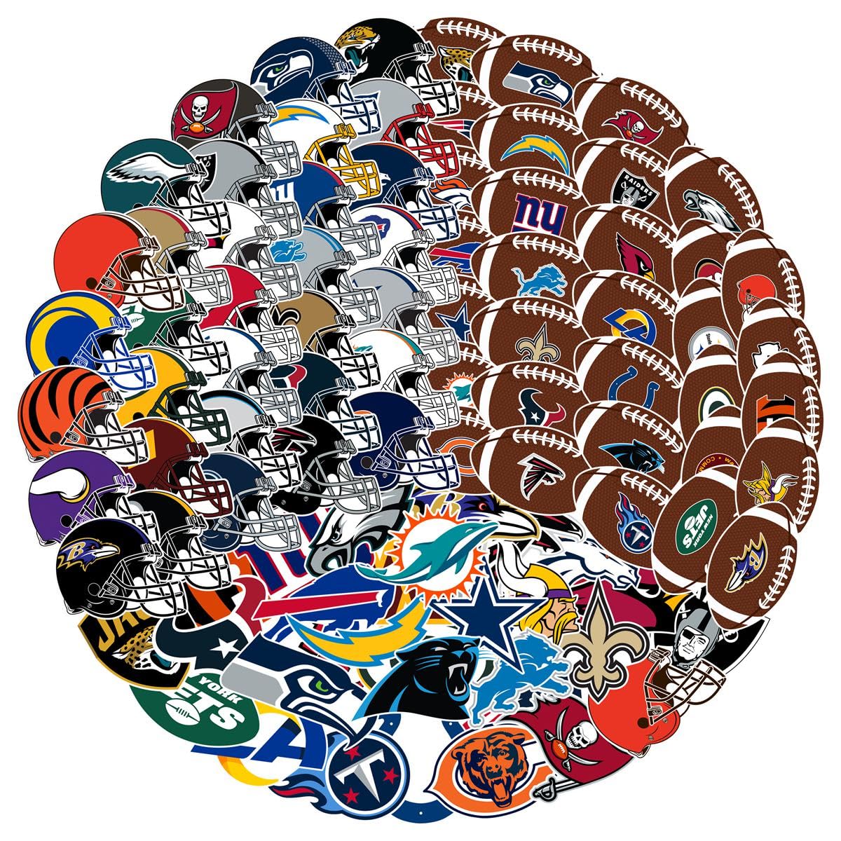 105 pcs Sports Stickers Bundle - 35 Football, 35 Helmet & 35 Team Stickers - Waterproof Vinyl Decals for Laptops, Water Bottles & Sports Gear - Perfect for Fans, Players & DIY Projects