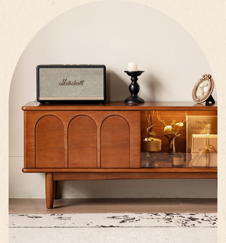 Antique Style Poplar Solid Wood TV Stand - Rustic Entertainment Center for Living Room, Bedroom & Home Theater