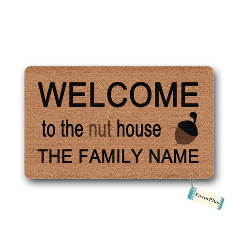 Welcome to The Nut House Personalized Family Name Doormat - Non-Slip Indoor/Outdoor Machine Washable Rug for Entrance, Bathroom & Kitchen Decor - 18x30 Inch - Perfect for Home, Porch, and Mudroom Use