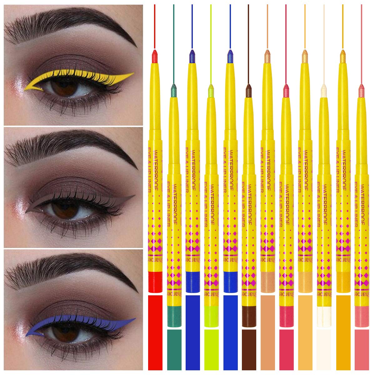 Adbeni Waterproof Eye & Lip Liner Set - 12 Vibrant Colors for Long-Lasting Makeup | Perfect for Parties, Weddings & Everyday Wear