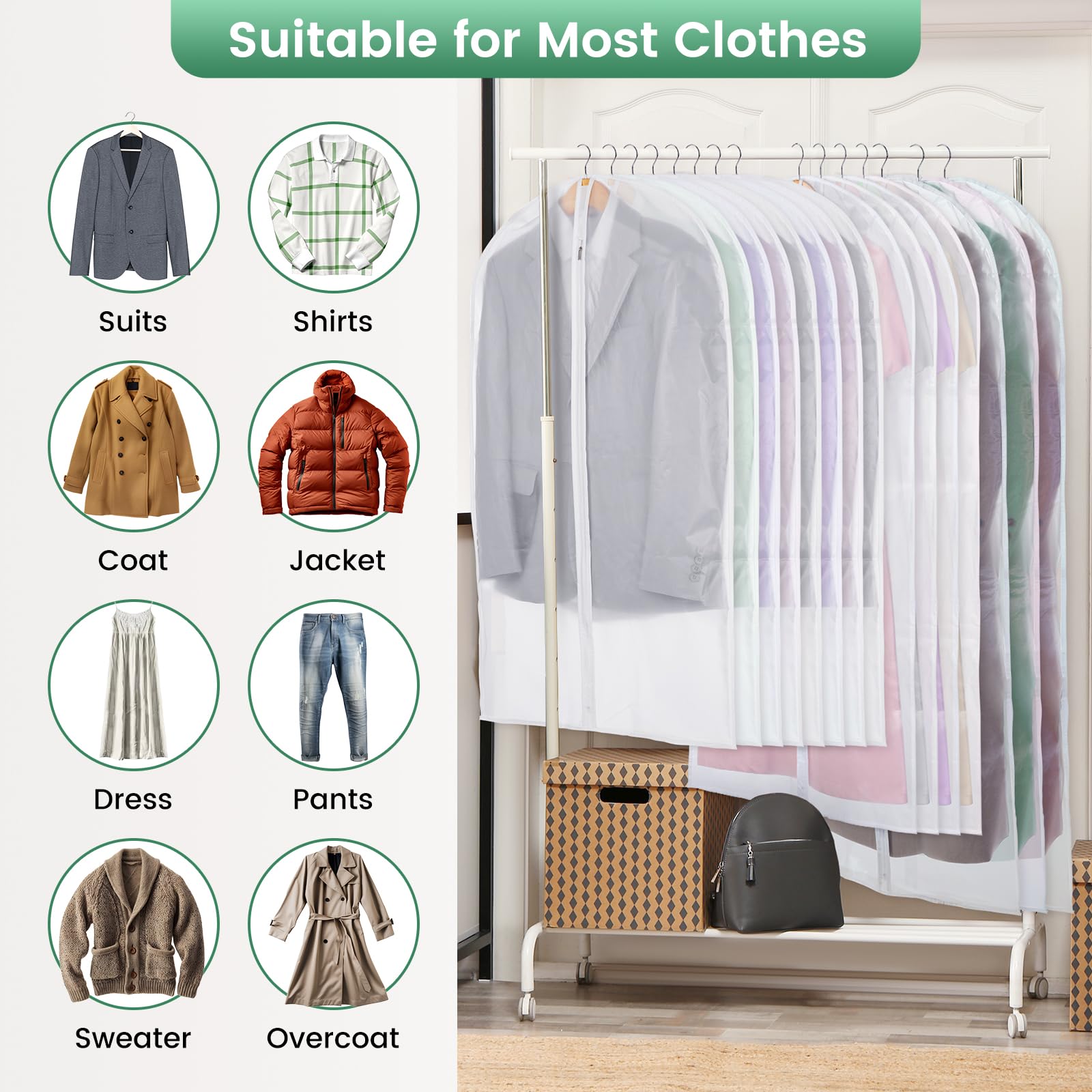 15-Pack Translucent Garment Bags for Hanging Clothes - 24