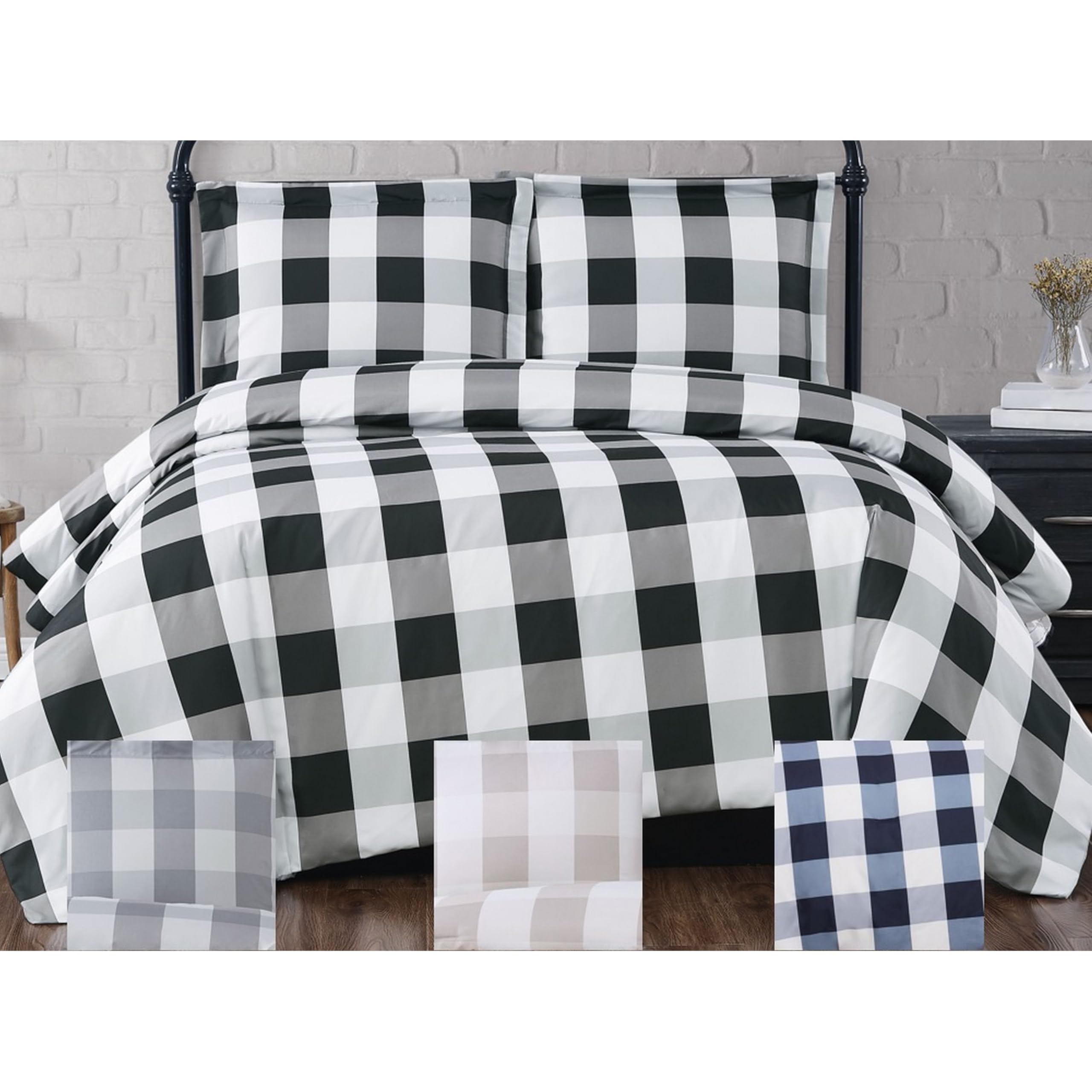 TRULY SOFT Everyday Buffalo Plaid Grey Shower Curtain - Waterproof Bathroom Decor for Farmhouse, Rustic & Modern Homes
