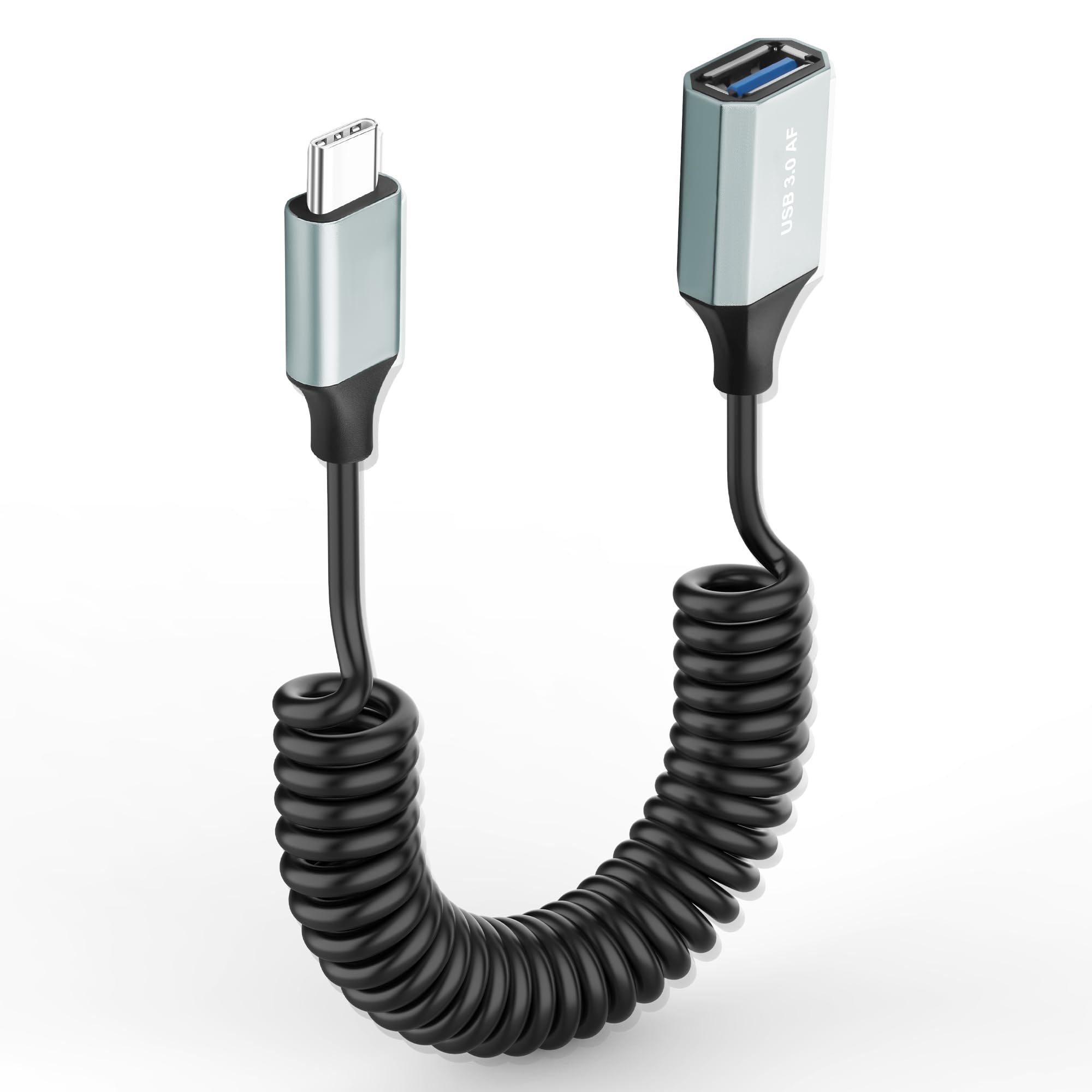 USB C to USB 3.0 Adapter OTG Converter - Coiled Type C Male to USB A Female Cable - 5Gbps High Speed Data Transfer - Compatible with Smartphones, Tablets, USB Flash Drives (3.28Ft/1M) - Perfect for Charging, Data Sync & External Storage Access