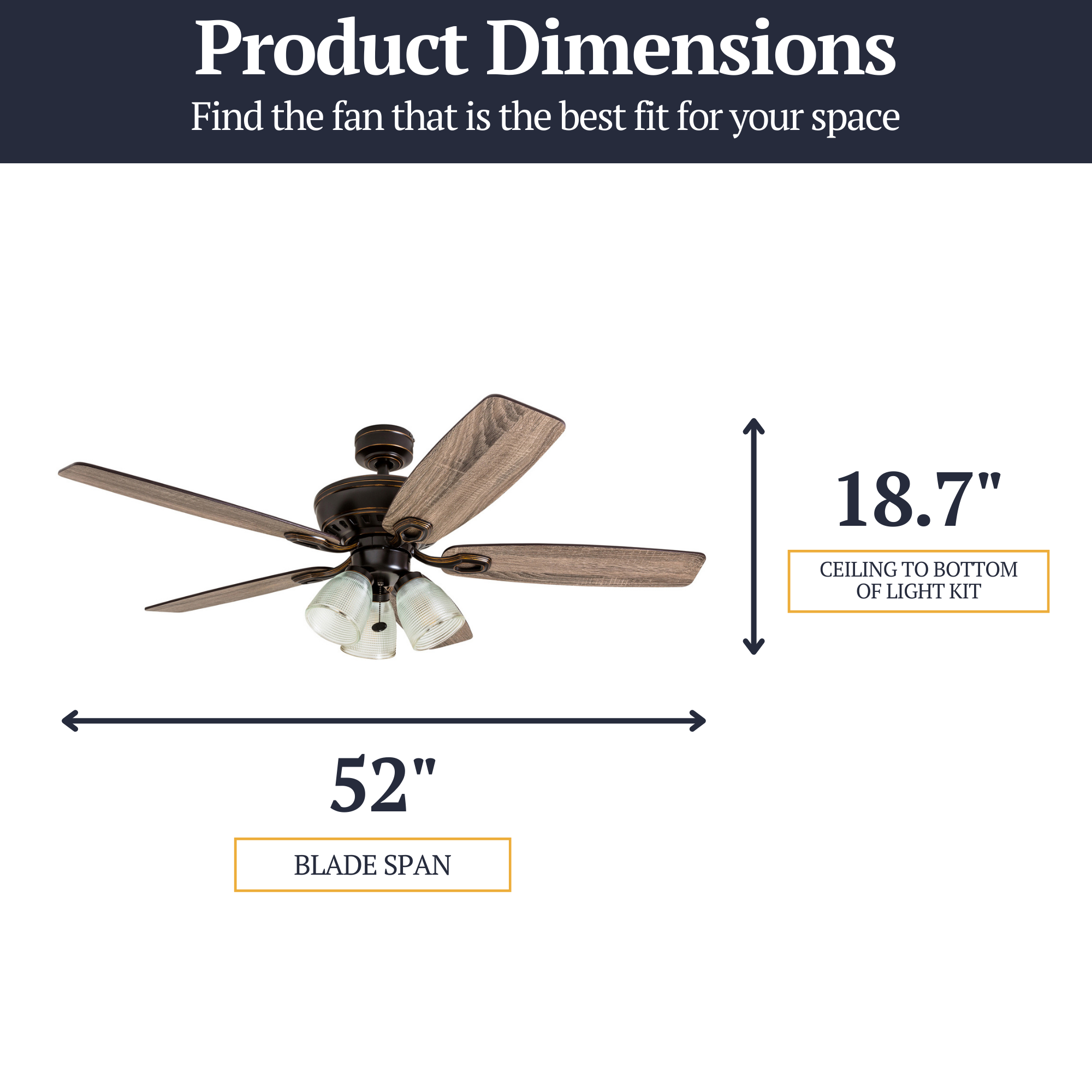 52 Inch Marston Oil Rubbed Bronze Ceiling Fan with Pull Chain - Perfect for Living Room, Bedroom & Outdoor Patio Cooling