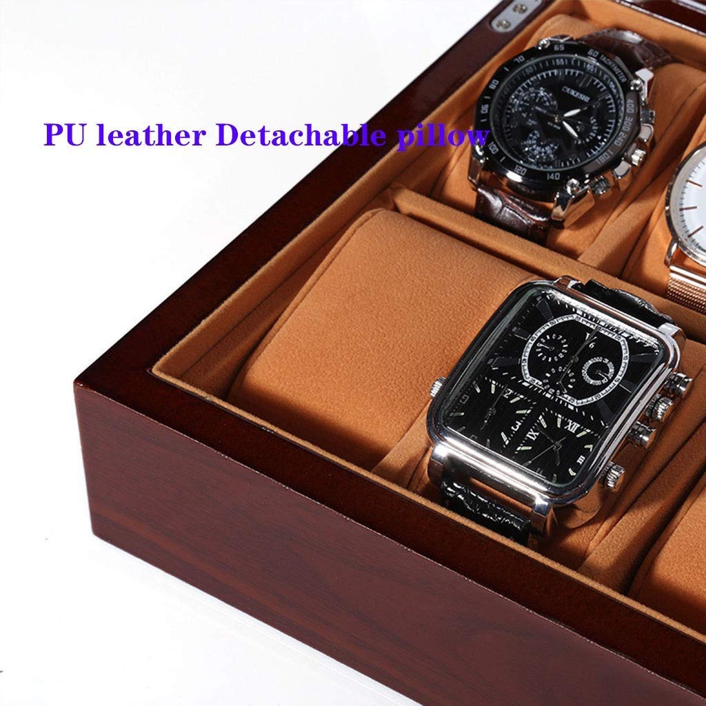 Premium Wooden Watch Storage Box with PU Leather - 3/5/6/8/12 Grids, Detachable Pillows & Lockable Metal Buckle | Jewelry Organizer & Watch Display Case for Men's Collection | Perfect for Travel, Home Decor & Gift Giving
