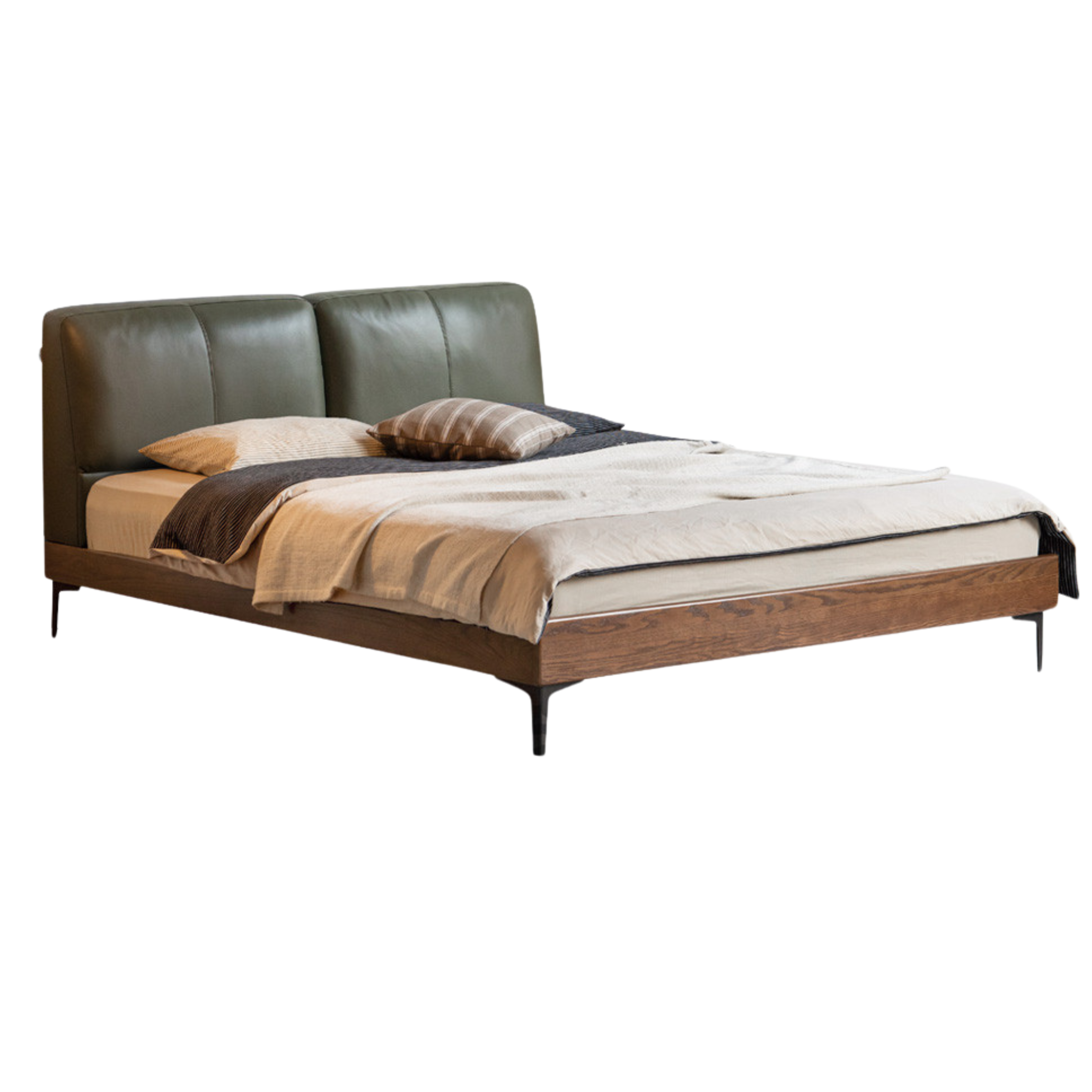 Walnut Color Leather Dark Green Soft Bed