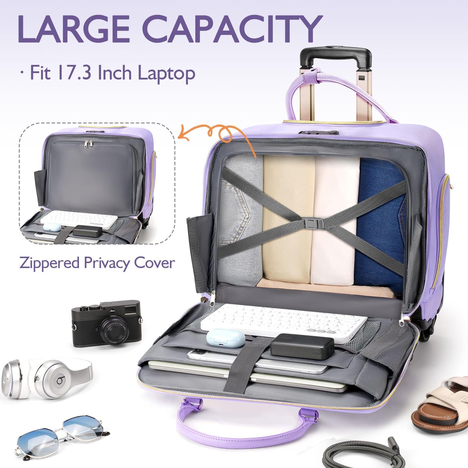 17.3 Inch Rolling Laptop Briefcase for Women - 4 Spinner Wheels & Telescopic Handle - TSA Friendly Work Computer Bag - Teacher Rolling Bag - Purple | Perfect for Business Travel, Office Commute & School Use