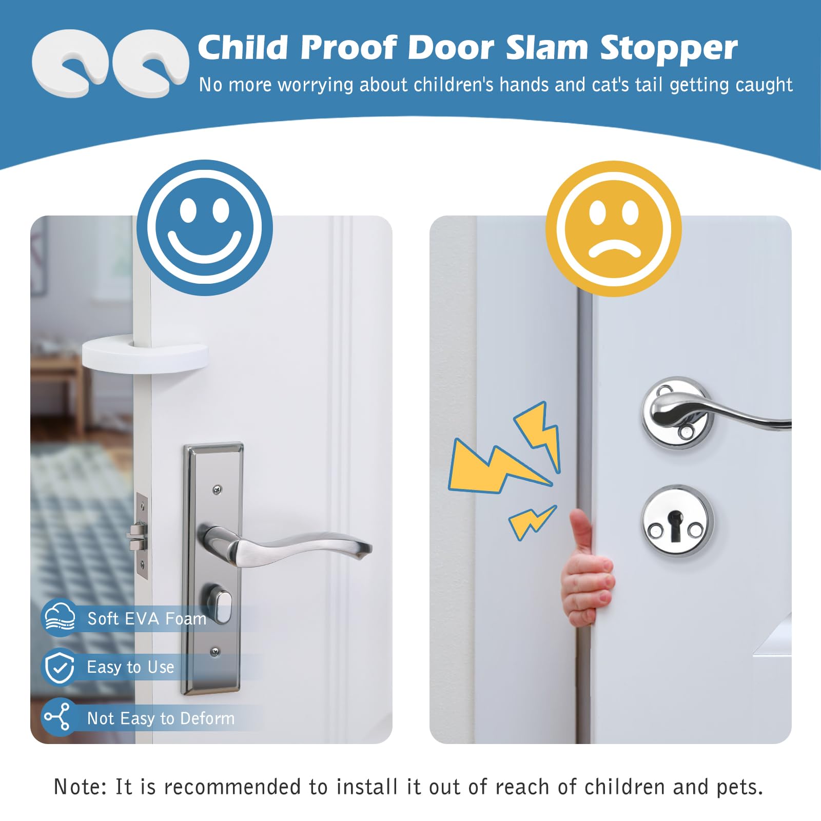 Adjustable Cat Door Latch & Stopper - Soft Foam Door Pinch Guard for Pets - 2 Pack + 2 Pack - Keep Dogs & Kids Away from Litter Box & Cat Food - Perfect for Homes with Cats & Small Pets - No Need for Cat Door or Gate