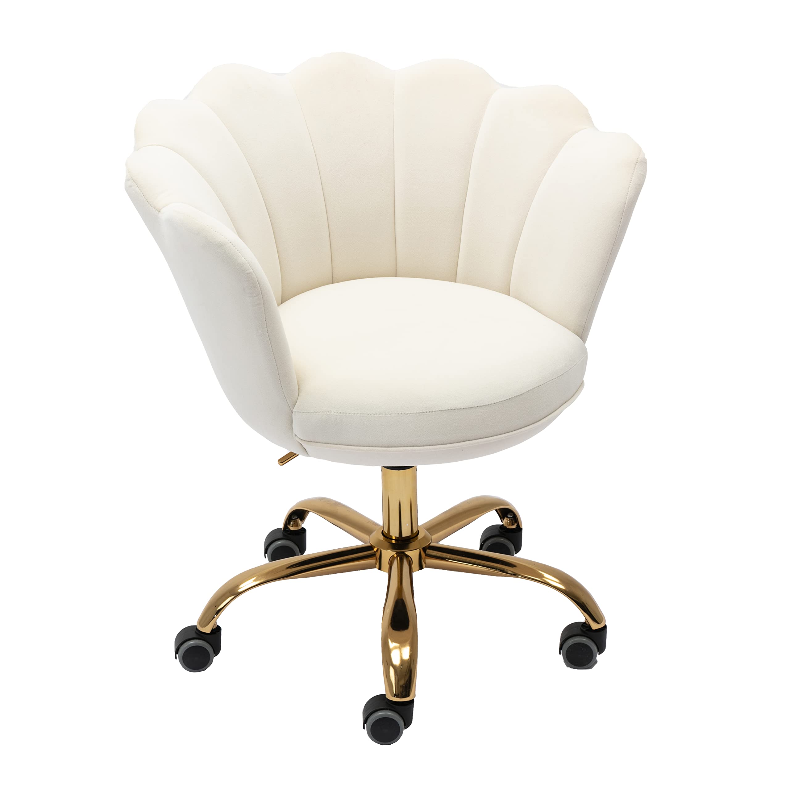 Ergonomic Modern Home Office Chair - Adjustable Swivel Desk Chair with Wheels, Velvet Upholstered Task Chair for Living Room & Bedroom - Perfect for Work, Study, and Makeup Vanity (White)
