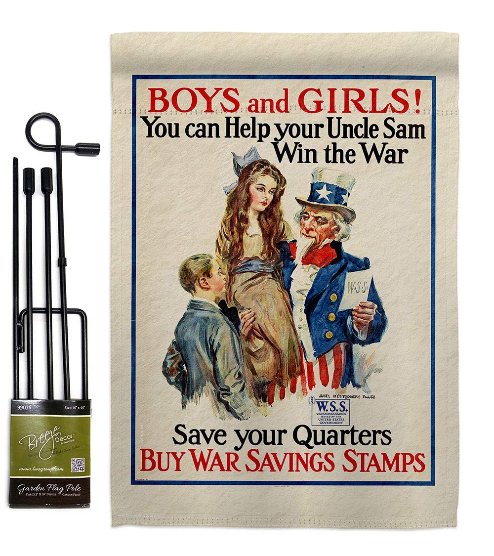 Uncle Sam Garden Flag Set - Double-Sided 13x18.5in Military Support Banner for Yard & Home Decor