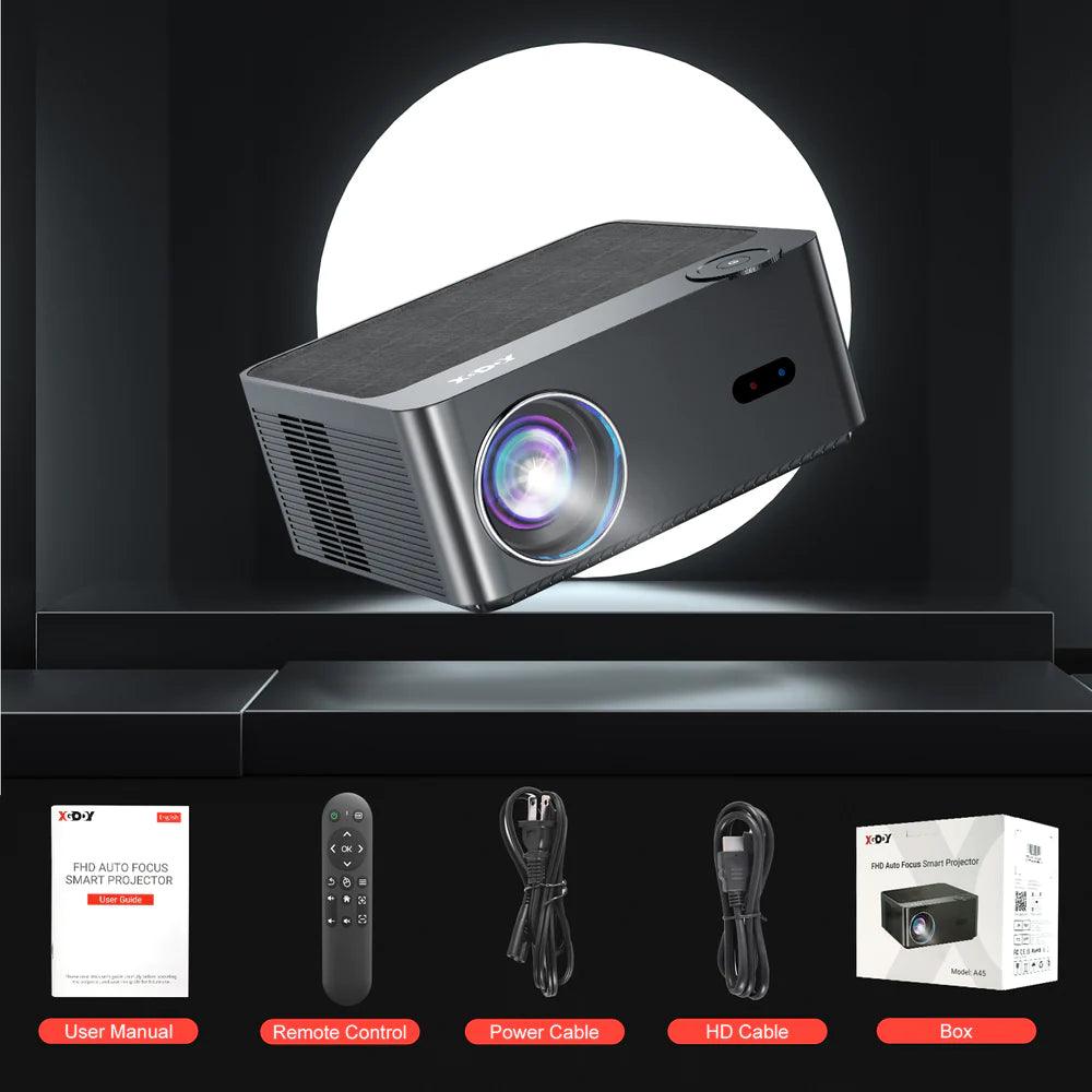 XGODY A45 1080P HD Smart Projector with WiFi & Bluetooth - 200 Inch Home Theater Movie Projector for Indoor Outdoor Movies, Gaming & Parties