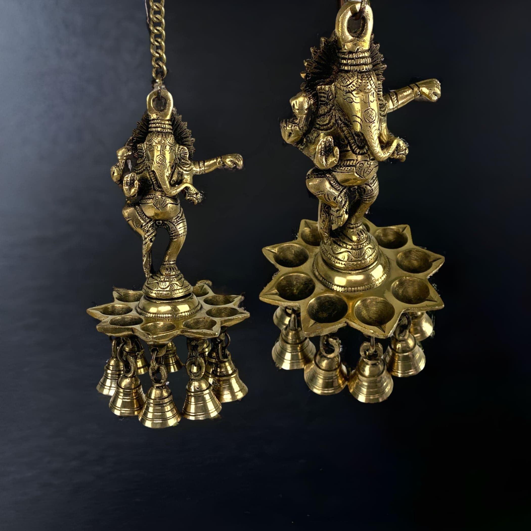 LOVENSPIRE Brass Ganesha Wall Hanging with Bells - Hindu Oil Lamp Diya for Home Temple, Office & Mandir - Diwali Decor, Puja Diyas, Housewarming Gift - Perfect for Festivals, Prayer Rooms & Spiritual Spaces