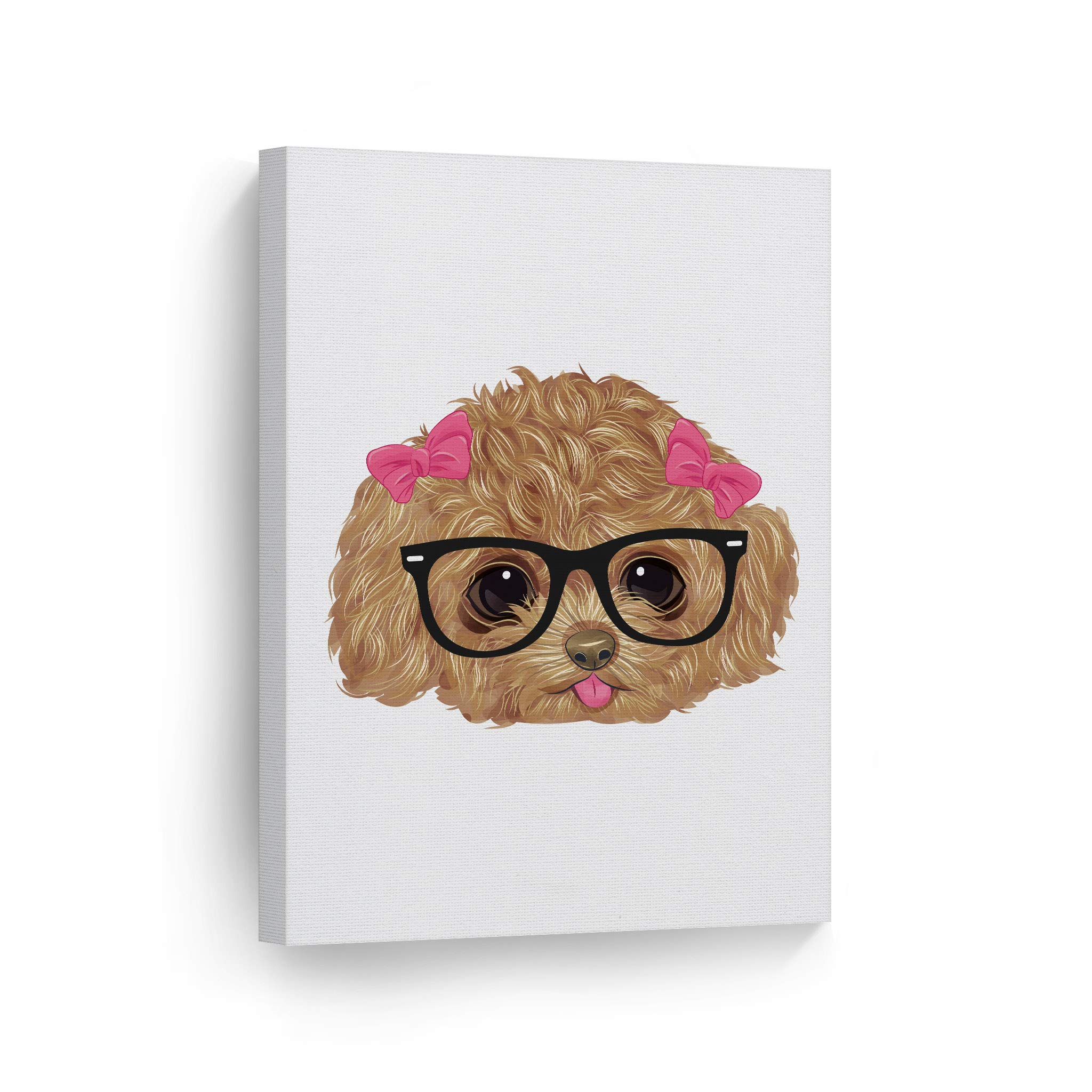 Smile Art Design Pretty Toy Poodle Puppy with Glasses - Watercolor Woodland Animal Wall Art Canvas Print - Perfect Gift for Pet Owners, Dog Lovers, Mom & Dad - Nursery, Bedroom, Kids Room Decor - Rolled 40x30 Inches - Ideal for Home, Office & Gift Giving