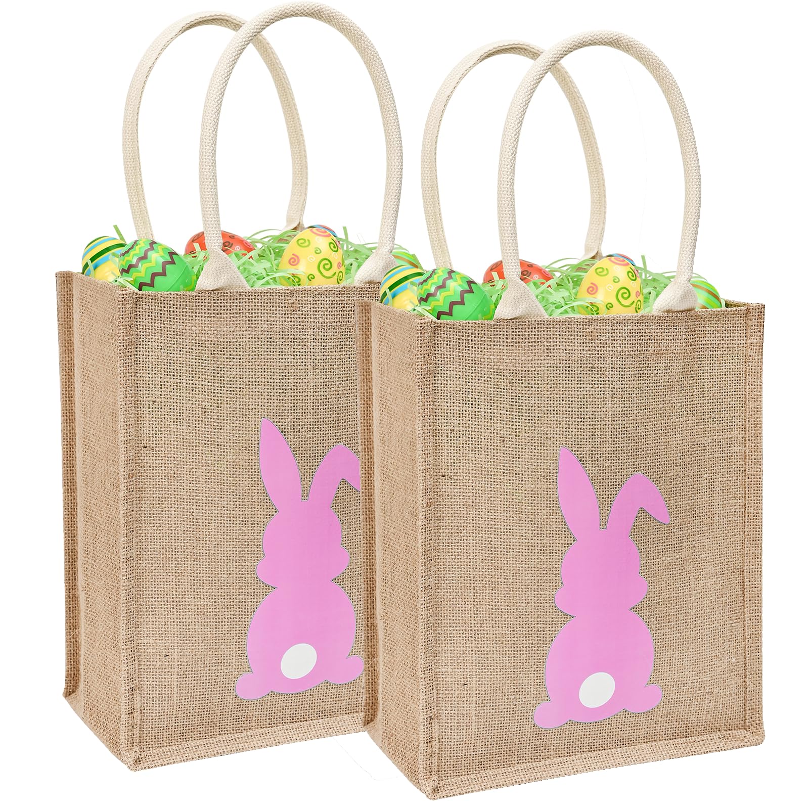 ATFUNSHOP Easter Tote Bag for Kids - Reusable Blue Bunny Basket for Egg Hunting - Durable Linen Easter Basket for Boys & Girls - Perfect for Easter Egg Hunts, Party Favors, and Spring Celebrations