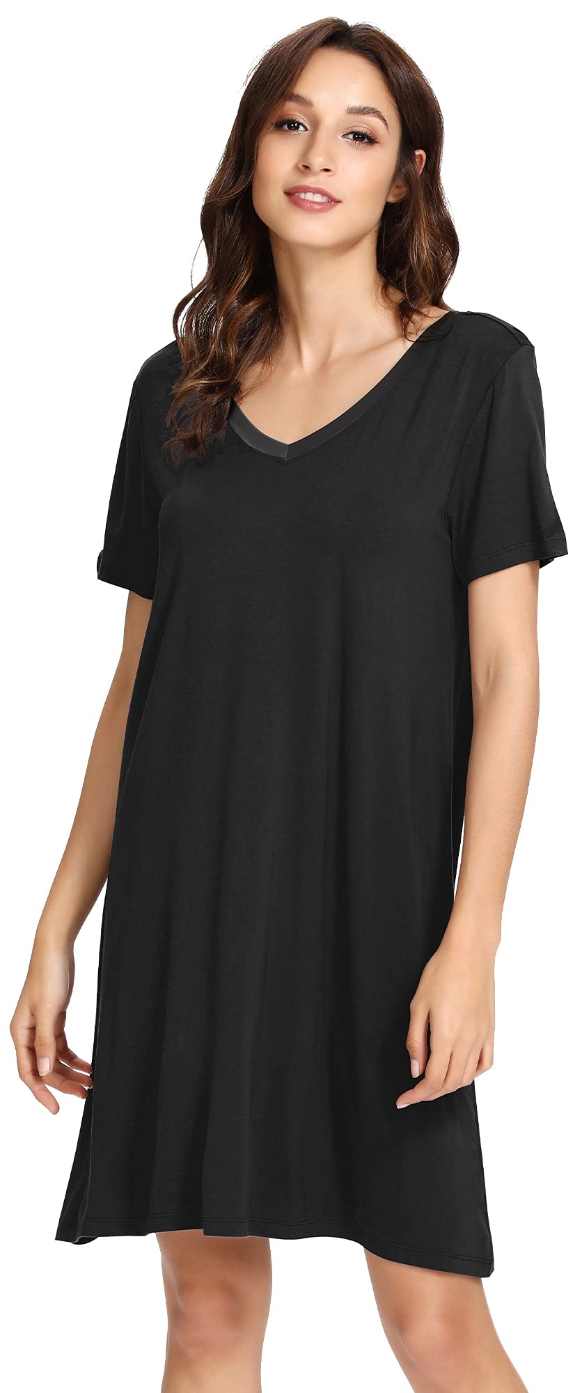 WiWi Soft Women's Bamboo Viscose Nightgowns - Breathable Short Sleeve Sleep Shirts & Plus Size Pajamas (S-4X) for Comfortable Sleep, Lounging, and Summer Nights