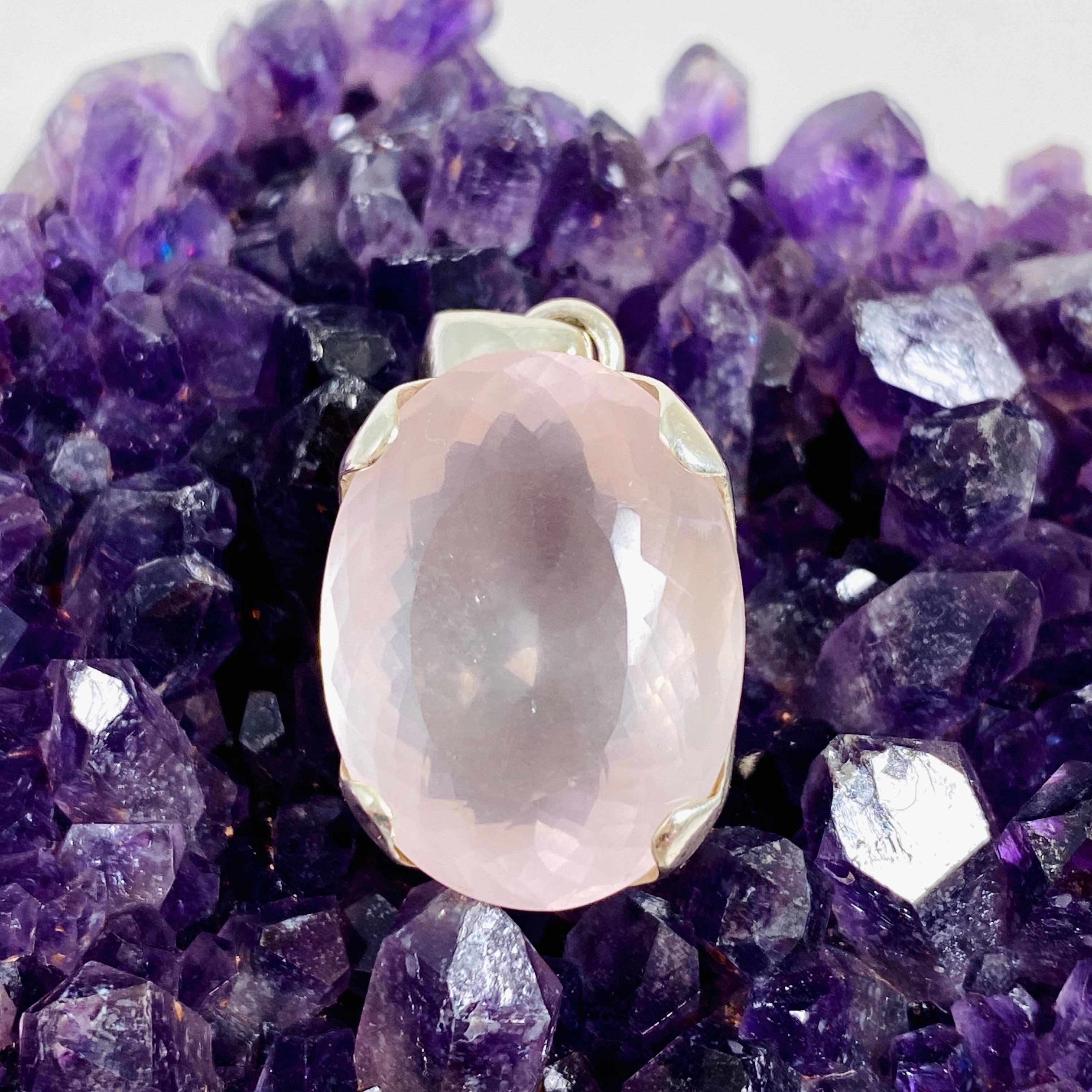 Rose Quartz Faceted Oval Pendant Necklace - Natural Healing Stone Jewelry for Women - Perfect for Meditation, Yoga & Spiritual Gifts