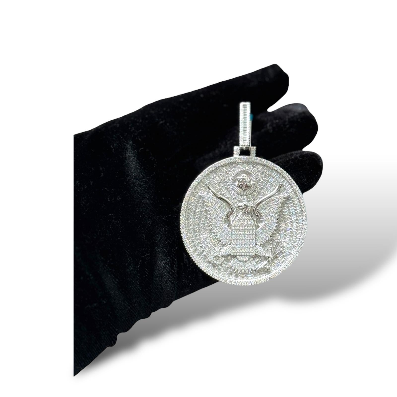 Moissanite Medallion Presidential Seal Pendant - 925 Sterling Silver Necklace for Men & Women - Perfect for Formal Events, Gifts & Jewelry Collections