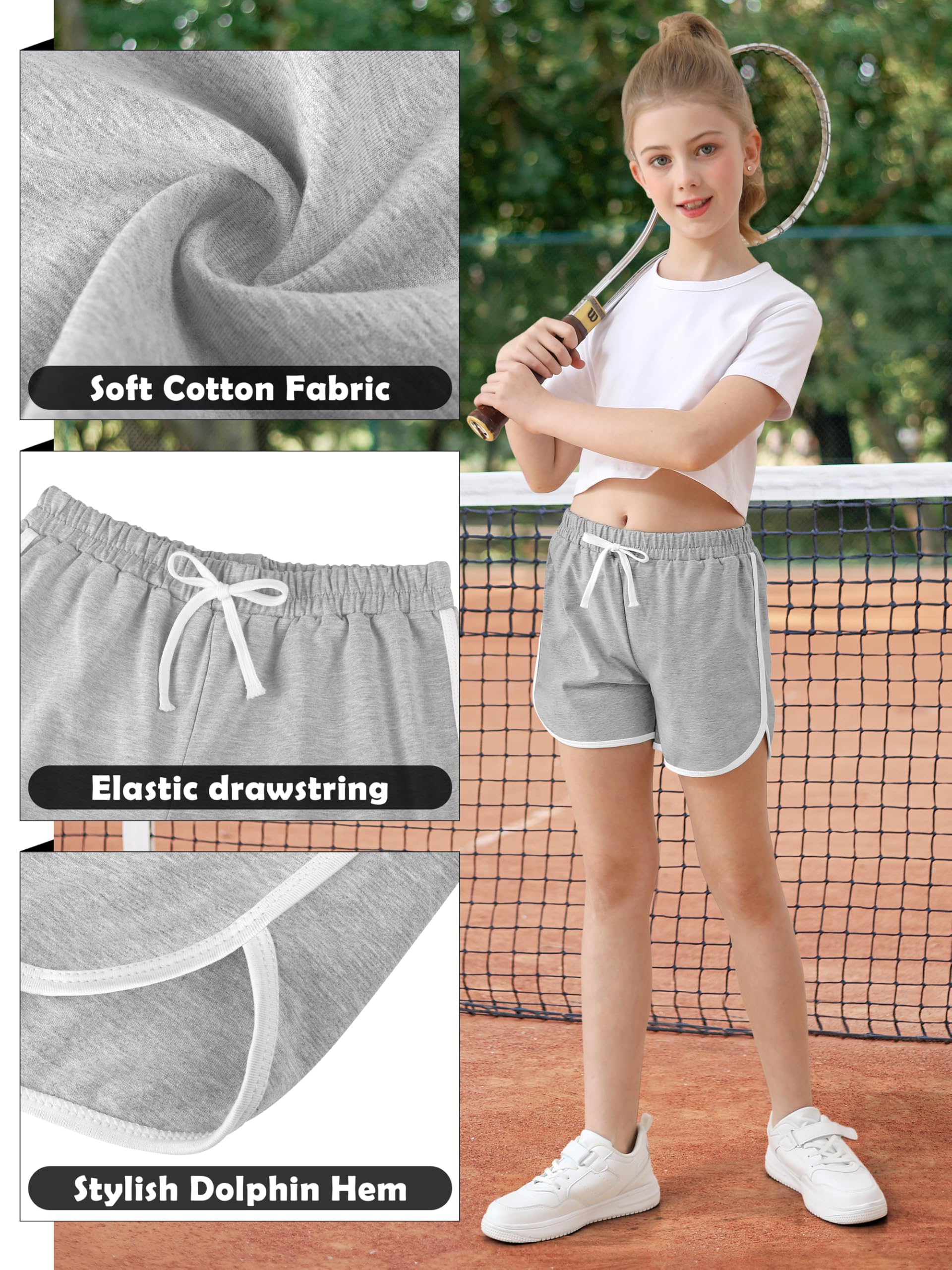 Resinta 5-Pack Girls' Cotton Athletic Shorts - Breathable Running Shorts for Toddlers, Summer Activewear, Yoga & Playtime - Perfect for Sports, Gym, and Outdoor Activities