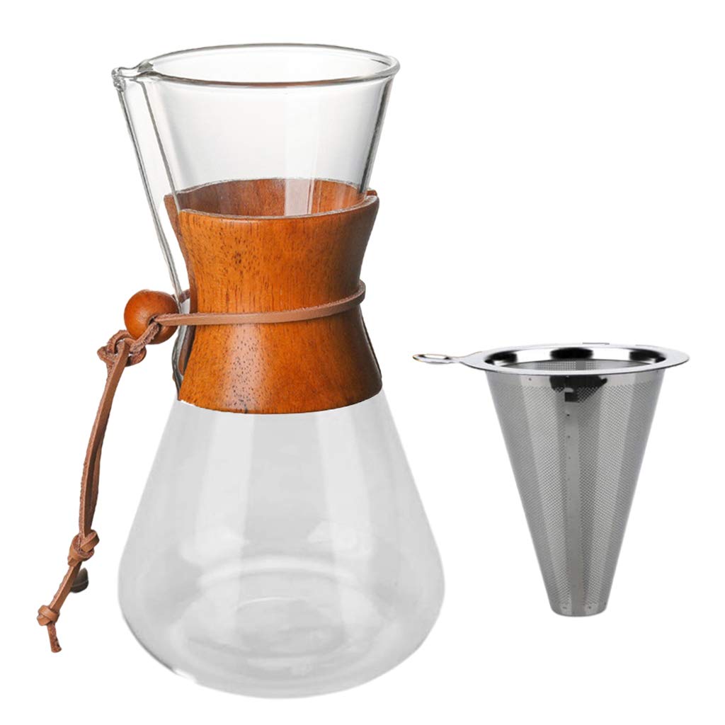 Baoblaze 600ml Borosilicate Glass Pour Over Coffee Maker - Hand Dripper with Permanent Filter for Manual Brewing - Perfect for Home, Office & Camping Coffee Lovers