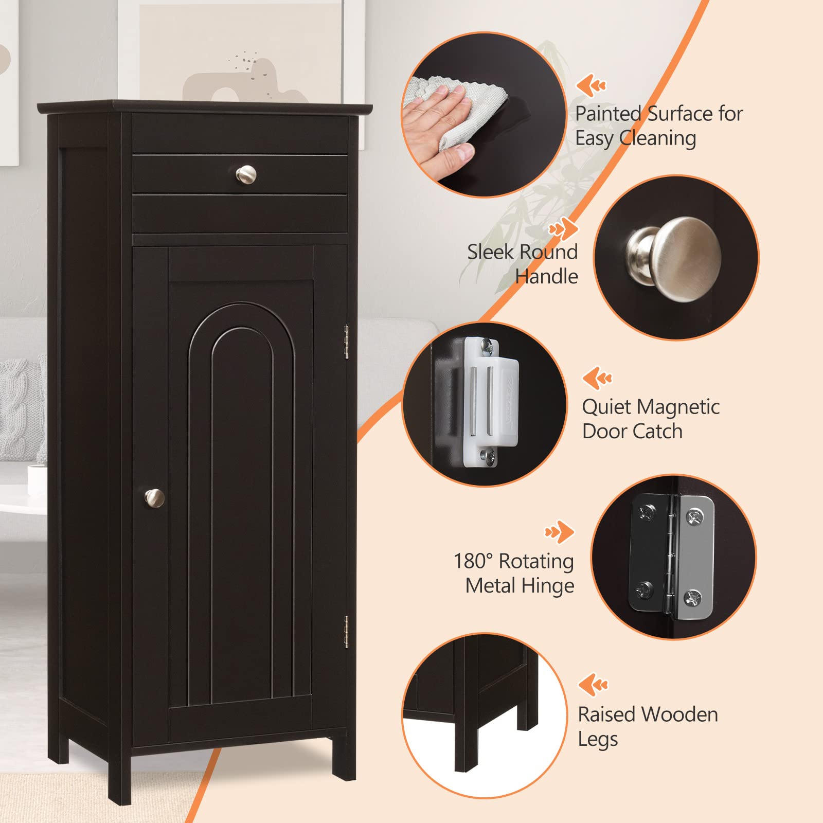 Hysache Bathroom Floor Storage Cabinet - Multifunctional Freestanding Organizer with 3 Shelves for Towels, Toiletries & Cleaning Supplies | Perfect for Small Bathrooms, Laundry Rooms & Closets (Model HW66372)
