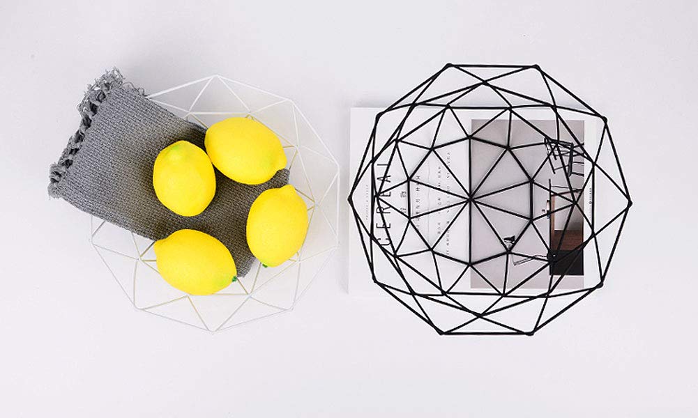 Modern Geometric Metal Wire Fruit Basket - Stylish Iron Art Kitchen Countertop Storage for Apples, Oranges & Bananas (Black) - Perfect for Dining Table, Pantry & Farmhouse Decor
