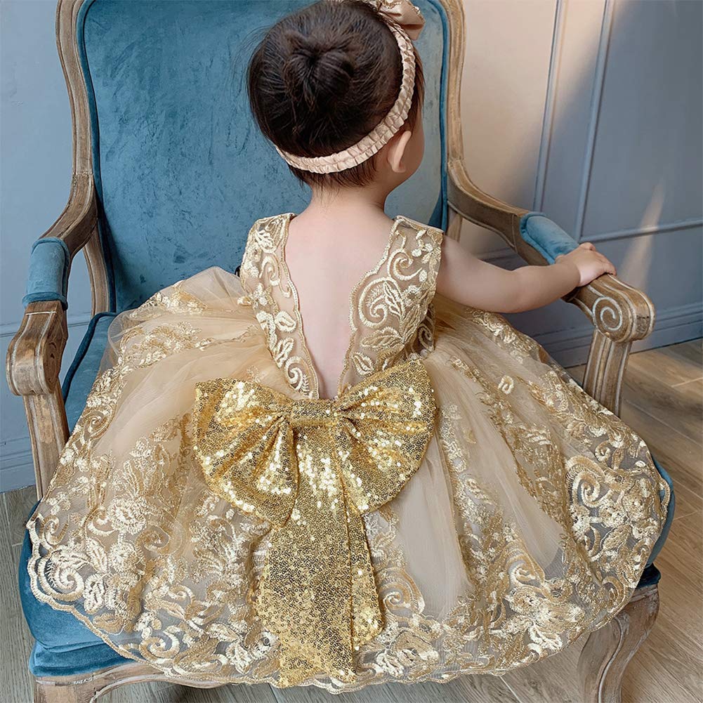 ODASDO Baby Girls Pageant Dress - Toddler Formal Party Gown with Lace & Bowknot Back Headband - Perfect for Birthday Celebrations, Pageants & Special Occasions