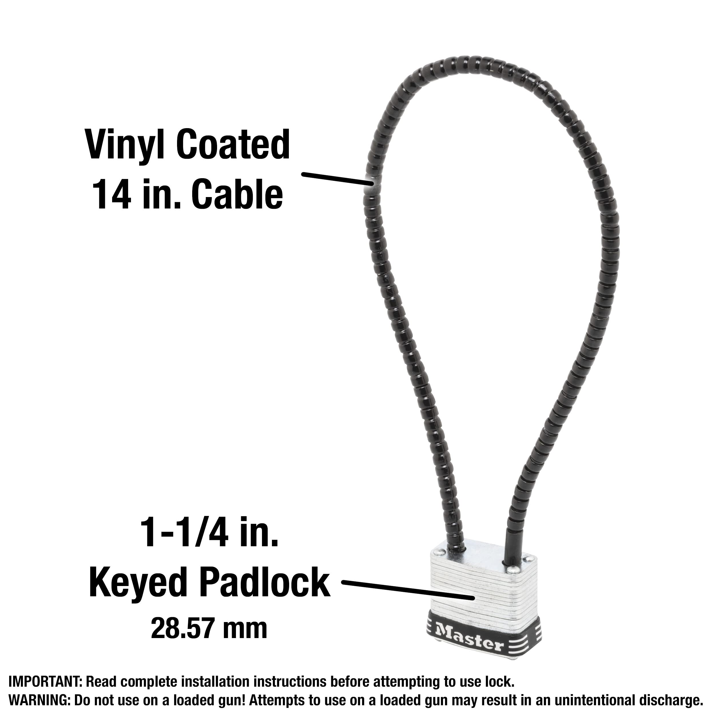 Master Lock 107DSPT Keyed Gun Lock Padlocks - 14 Inch Steel Cable & 1-1/8
