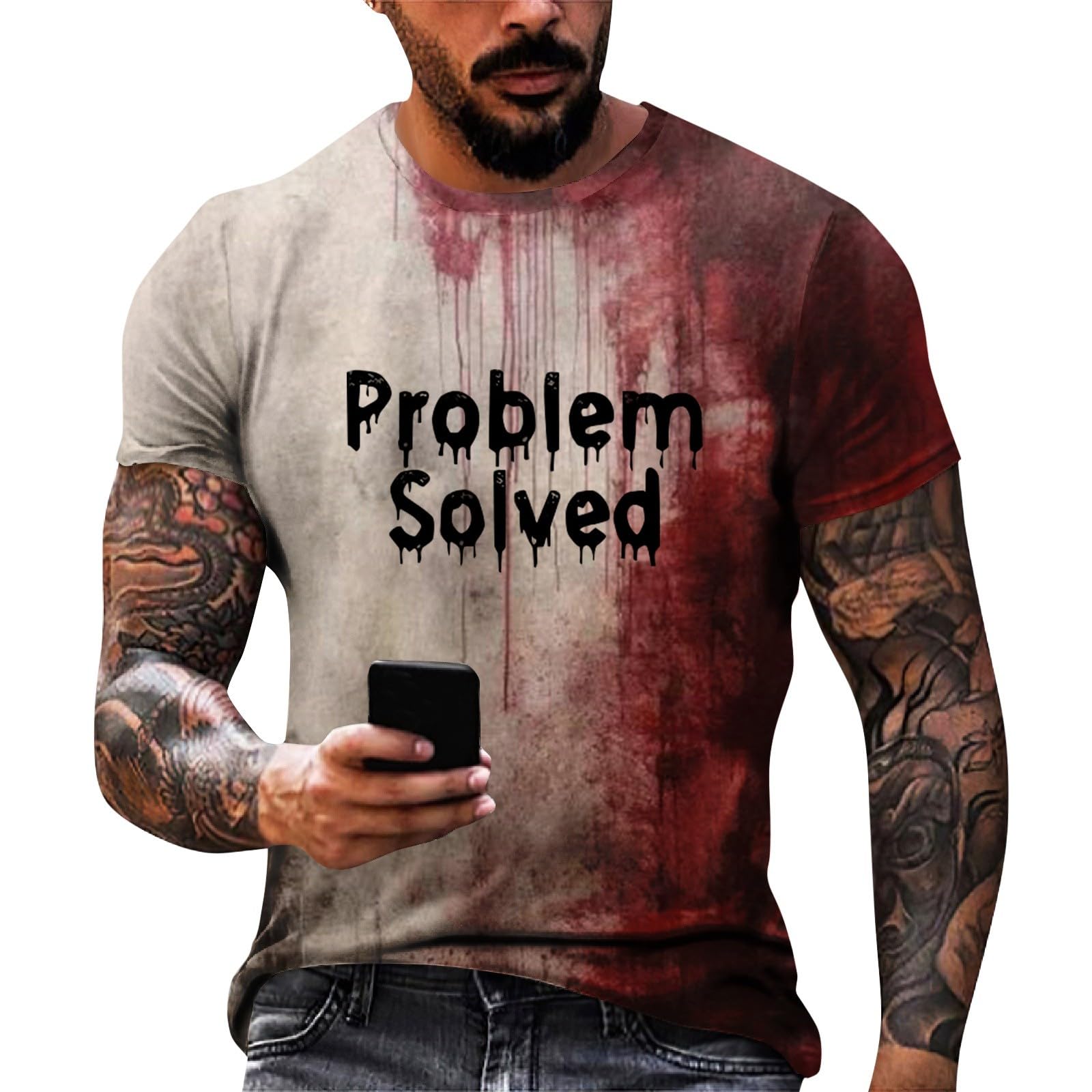 Men's 'Problem Solved' Funny Bloody Halloween T-Shirt - Horror Novelty Shirt for Costume Parties & Scary Pranks