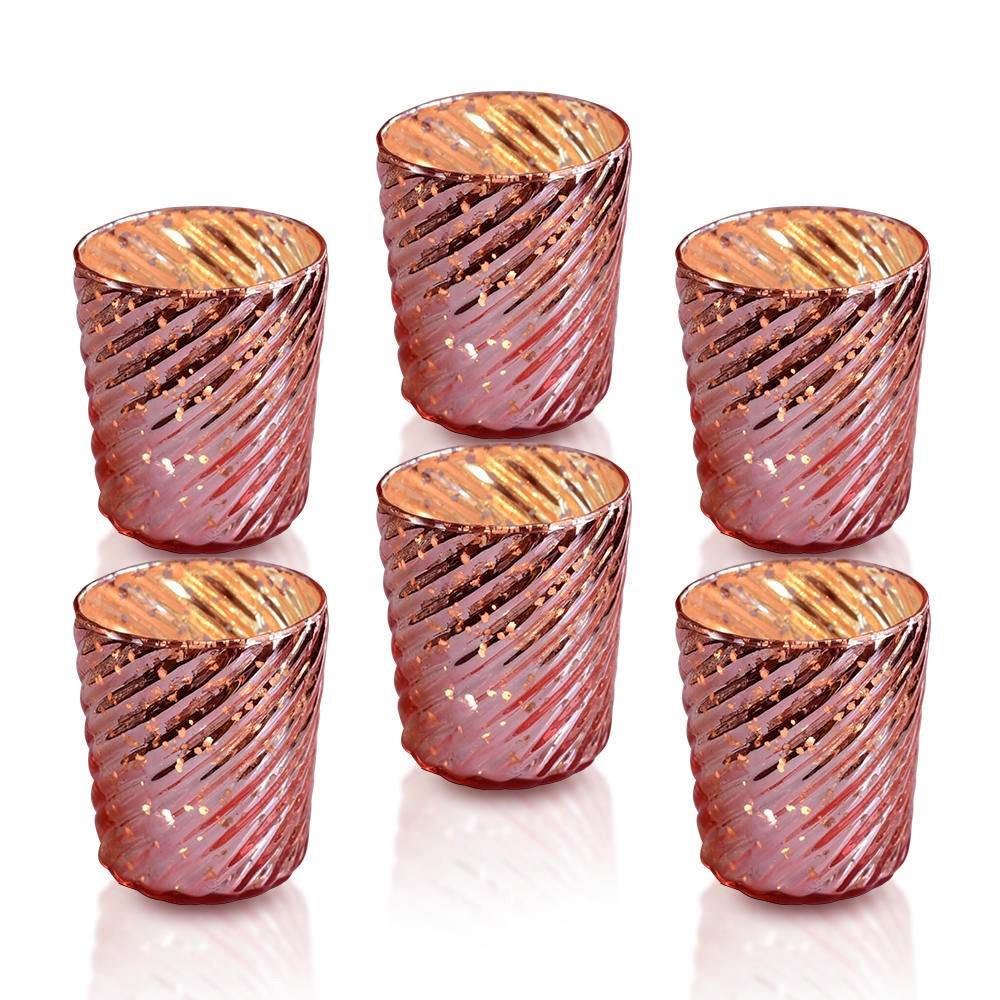 6 Pack Mercury Glass Candle Holders - 3 Inch Elegant Grace Design in Electric Pink - Perfect for Tea Lights, Wedding Centerpieces, Holiday Decor & Romantic Ambiance