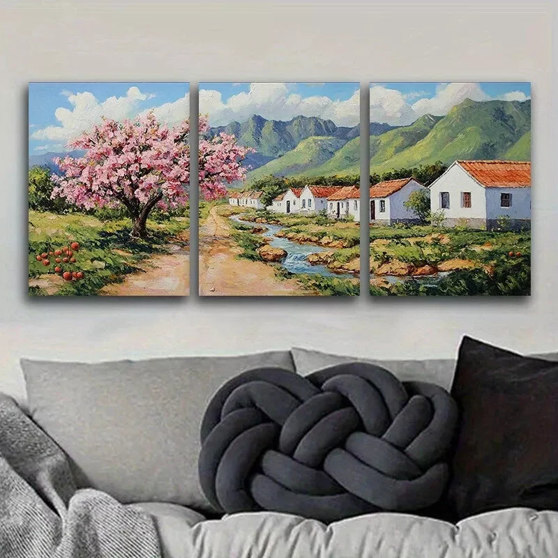 3-Piece Modern Art Deco Cherry Blossom Nature Wall Art Set - Framed Canvas Paintings 50x70cm - High Quality Print - 100% Australian Made - Ready to Hang - Perfect for Living Room, Bedroom & Office Decor