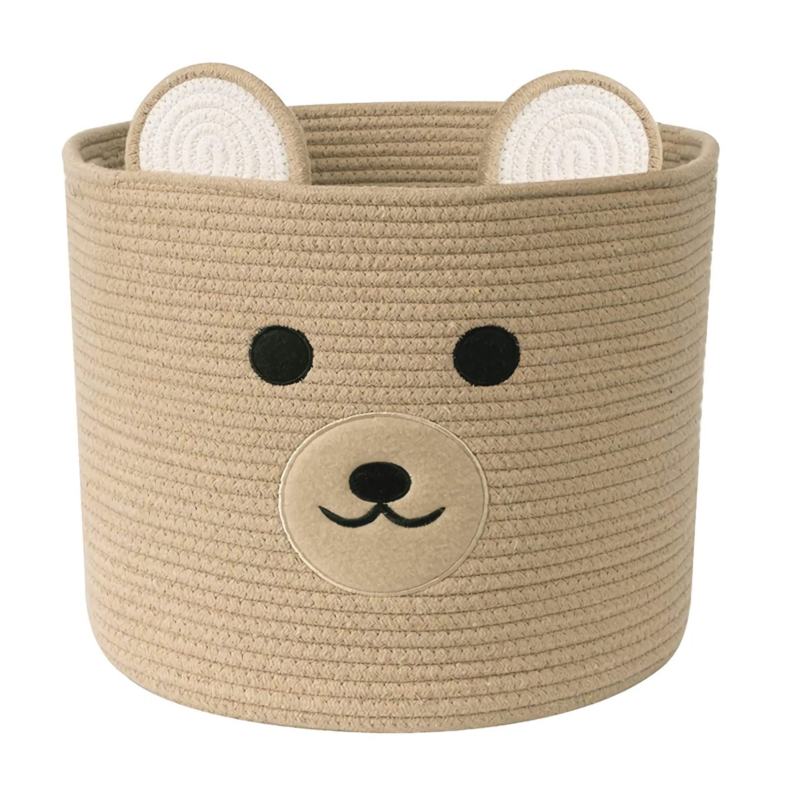 Bear Laundry Basket with Handles - Large Woven Storage Hamper for Clothes, Toys, Blankets & Pillows | Decorative Khaki Organizer for Living Room, Bedroom & Nursery | Perfect for Laundry, Toy Storage & Home Organization