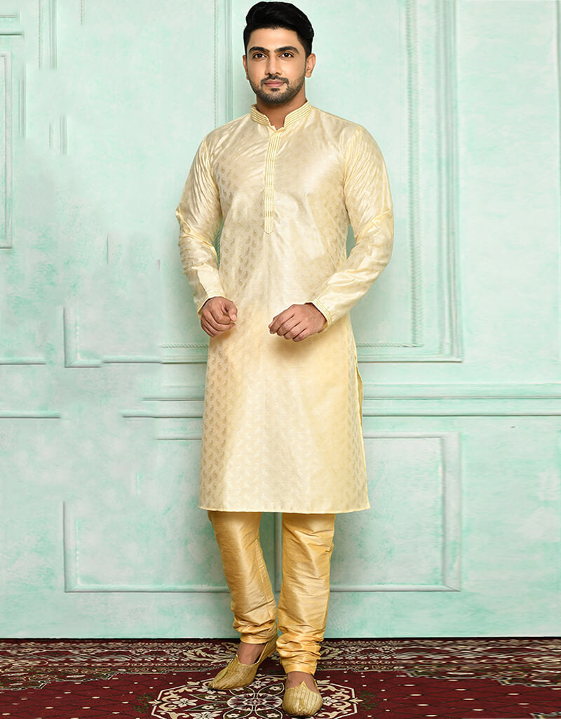 Elegant Cream Kurta with Brocade Embroidery & Churidar Set - Perfect for Festivals, Weddings & Ethnic Parties