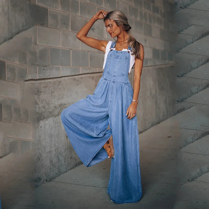 Women's Fashion Denim Overalls Jumpsuit with Pockets - Loose Fit Casual Romper Playsuit for Spring | Perfect for Everyday Wear, Weekend Outings & Street Style Fashion