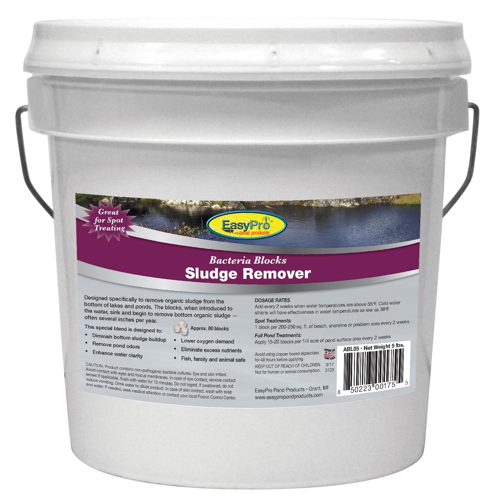 EasyPro ABL05 Sludge Remover Blocks - 5 lb Pail for Pond & Lake Maintenance | Removes Algae & Organic Waste | Perfect for Water Features, Fountains & Aquatic Systems