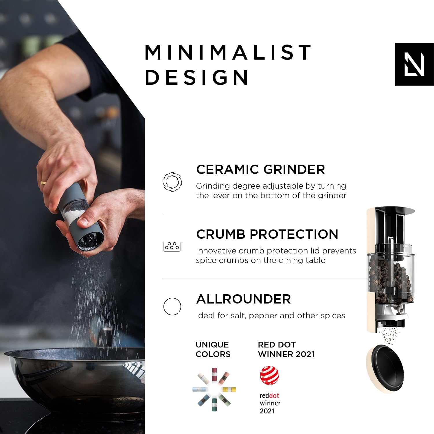 Premium Adjustable Ceramic Salt and Pepper Grinder Set - 2 Piece Manual Spice Mill with Coarse to Fine Grind - Almond Beige - Perfect for Kitchen, Dining Table & Gourmet Cooking