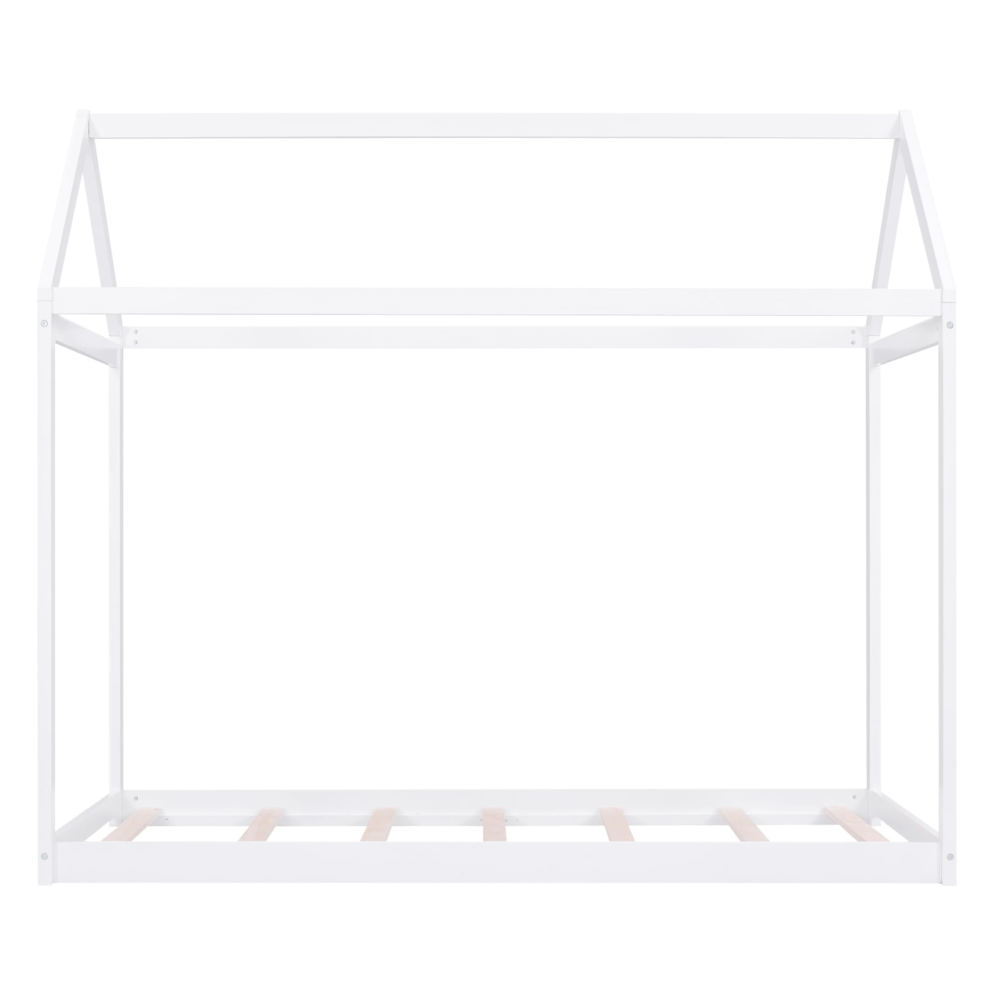 HABITRIO Twin Wood House Bed Frame - Easy Assembly House-Shaped Design for Teens & Kids - Perfect for Bedroom, Living Room, or Dormitory - White Wooden Floor Bed for Cozy Sleep & Play Space