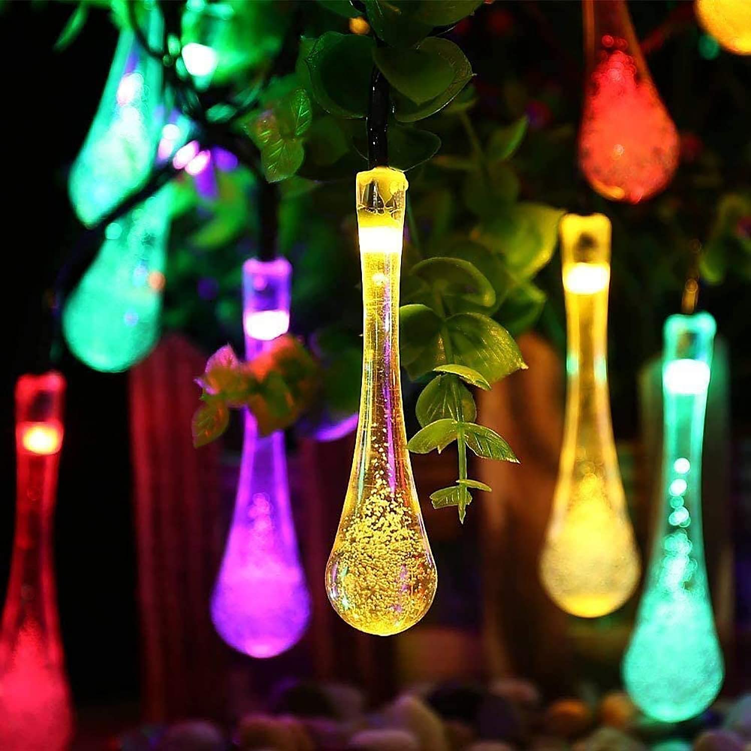 Solar Powered Outdoor String Lights - 20ft Waterproof 30LED Crystal Water Drop Fairy Lights for Garden, Patio, Wedding & Christmas Decor | Multicolor Solar Lights for Backyard, Party, Holiday & Home Decoration