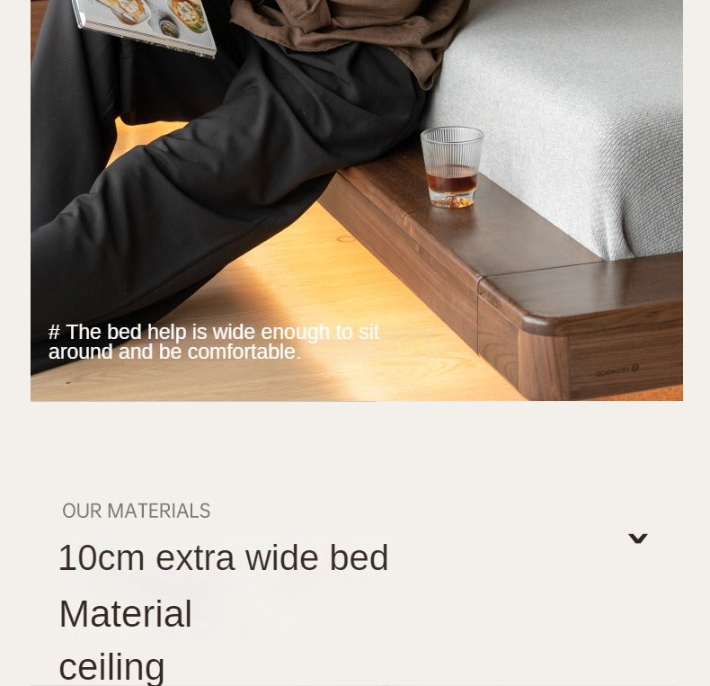 Premium Black Walnut Solid Wood Leather Upholstered Floating Bed Frame - Modern Platform Bed for Bedroom, Guest Room, or Master Suite