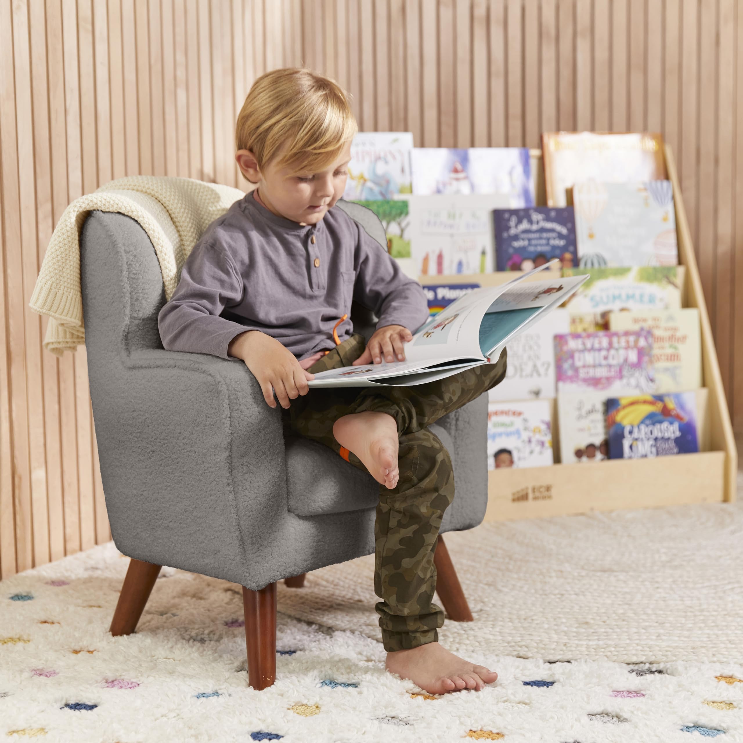 ECR4Kids Mila Arm Chair for Kids - Soft Grey Children's Chair with Sturdy Frame - Perfect for Classrooms, Playrooms & Bedrooms