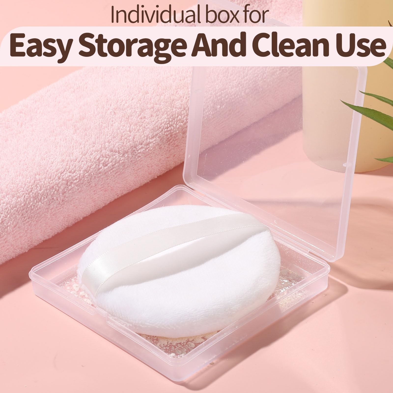 Teenitor 2-Pack Medium Body Powder Puffs (3.54 Inch) - Soft Velour Makeup Sponge for Loose Powder Application - Perfect for Setting Powder, Baby Powder & Body Powder - Includes Storage Container (White)