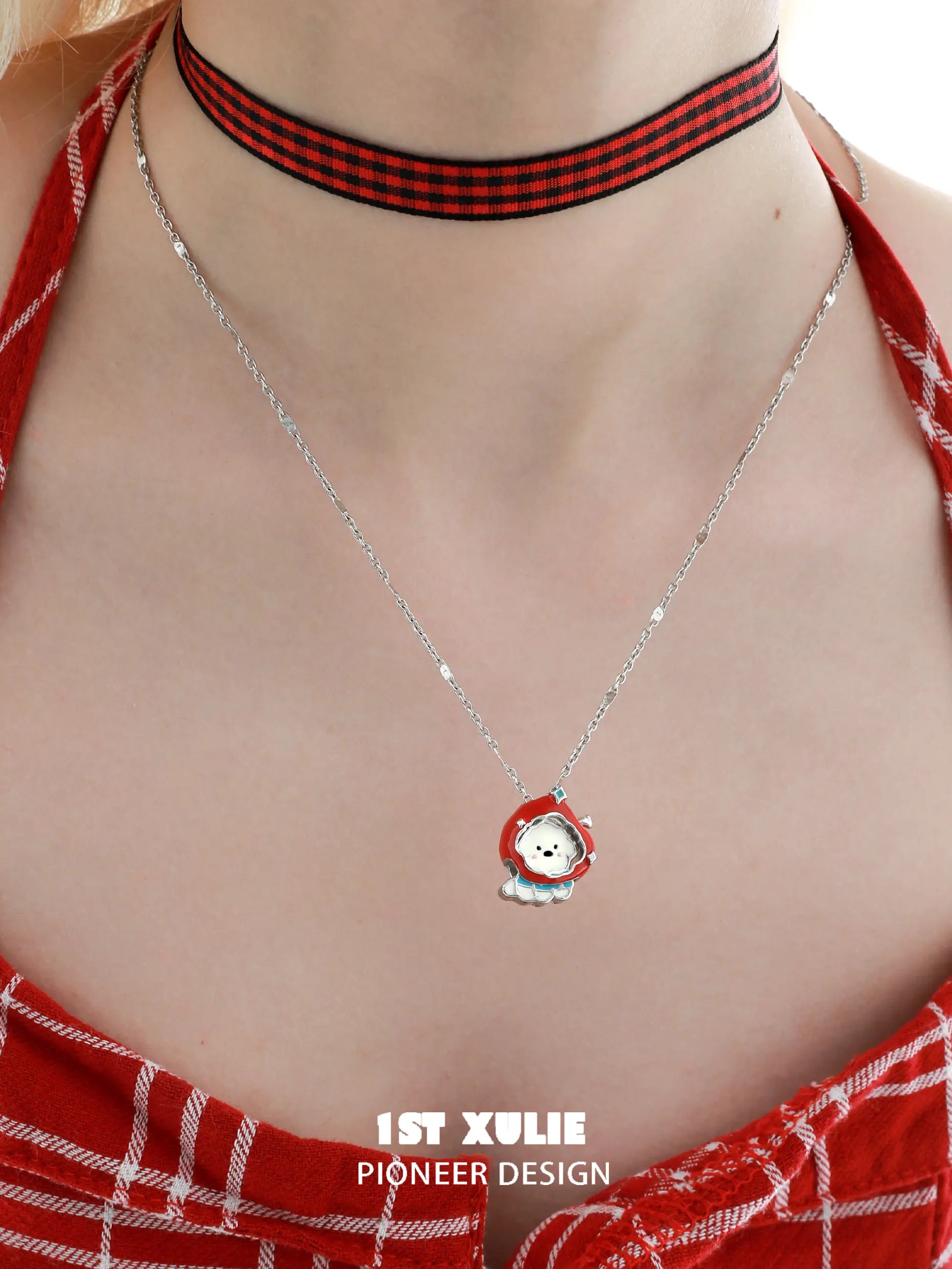 18k Gold Plated Apple & Puppy Pendant Necklace for Women - Cute Fruit & Animal Jewelry Gift for Girls, Teens, Best Friends - Perfect for Birthdays, Valentine's Day & Everyday Wear