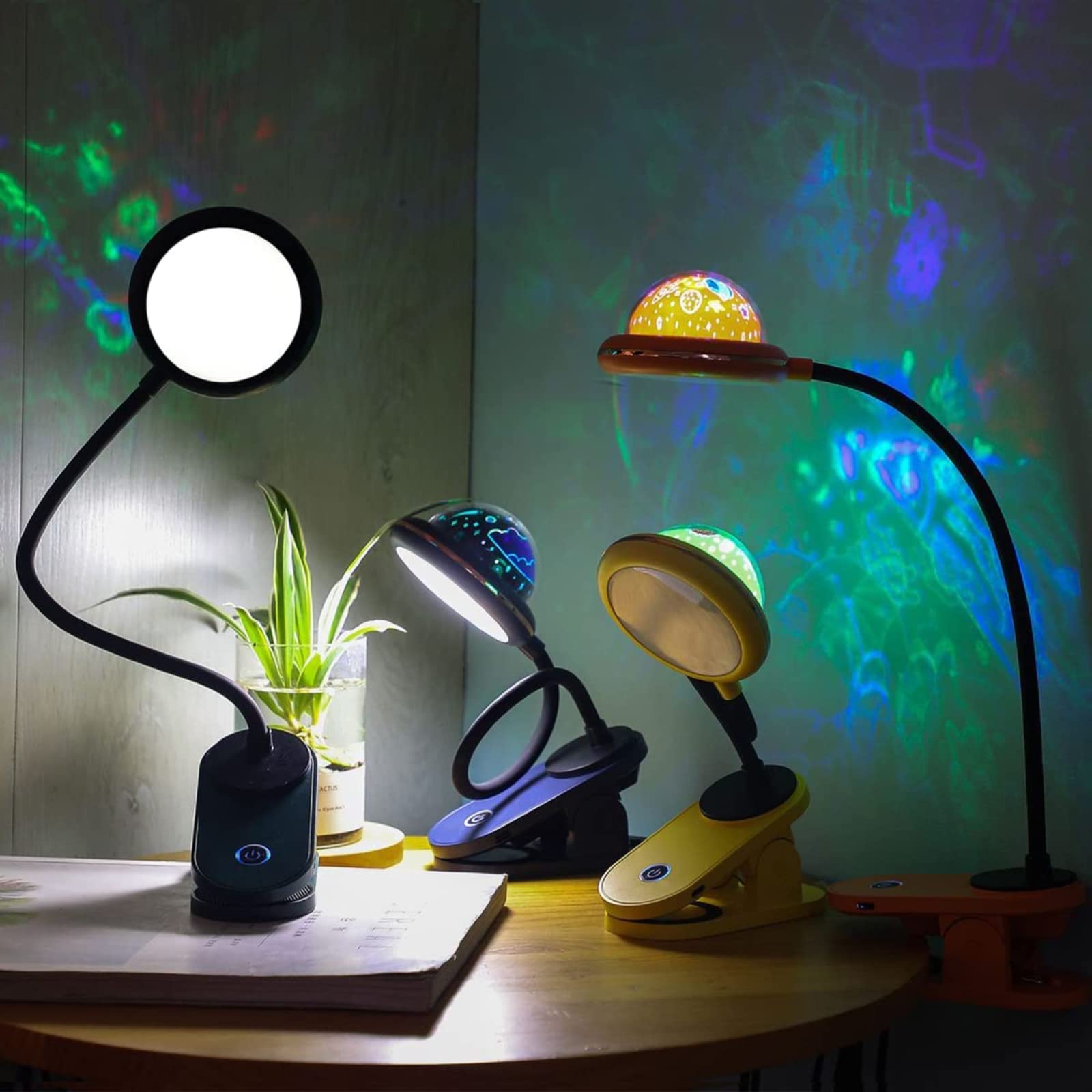 USB Rechargeable LED Folding Book Light - Dimmable 2W Reading Lamp with Mini Projector & Night Light, 6000K Cool White Touch Control for Bedroom, Living Room, Kids & Adults - Perfect for Reading in Bed, Studying, Camping & Travel (Pink) JBZ