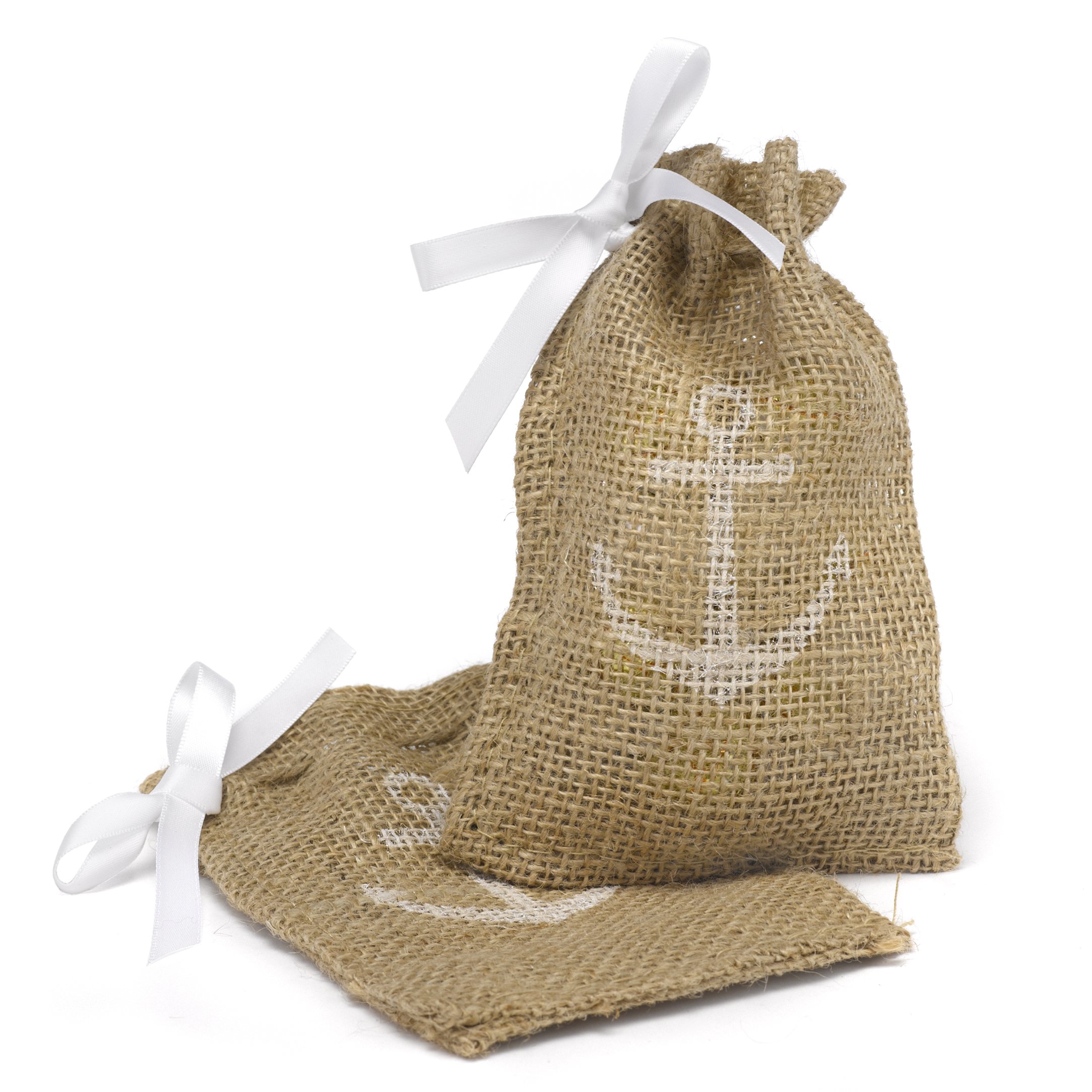 25-Piece Natural Burlap Favor Bags with Anchor Design - Perfect for Weddings, Baby Showers & Party Favors - Eco-Friendly Gift Packaging for Special Events