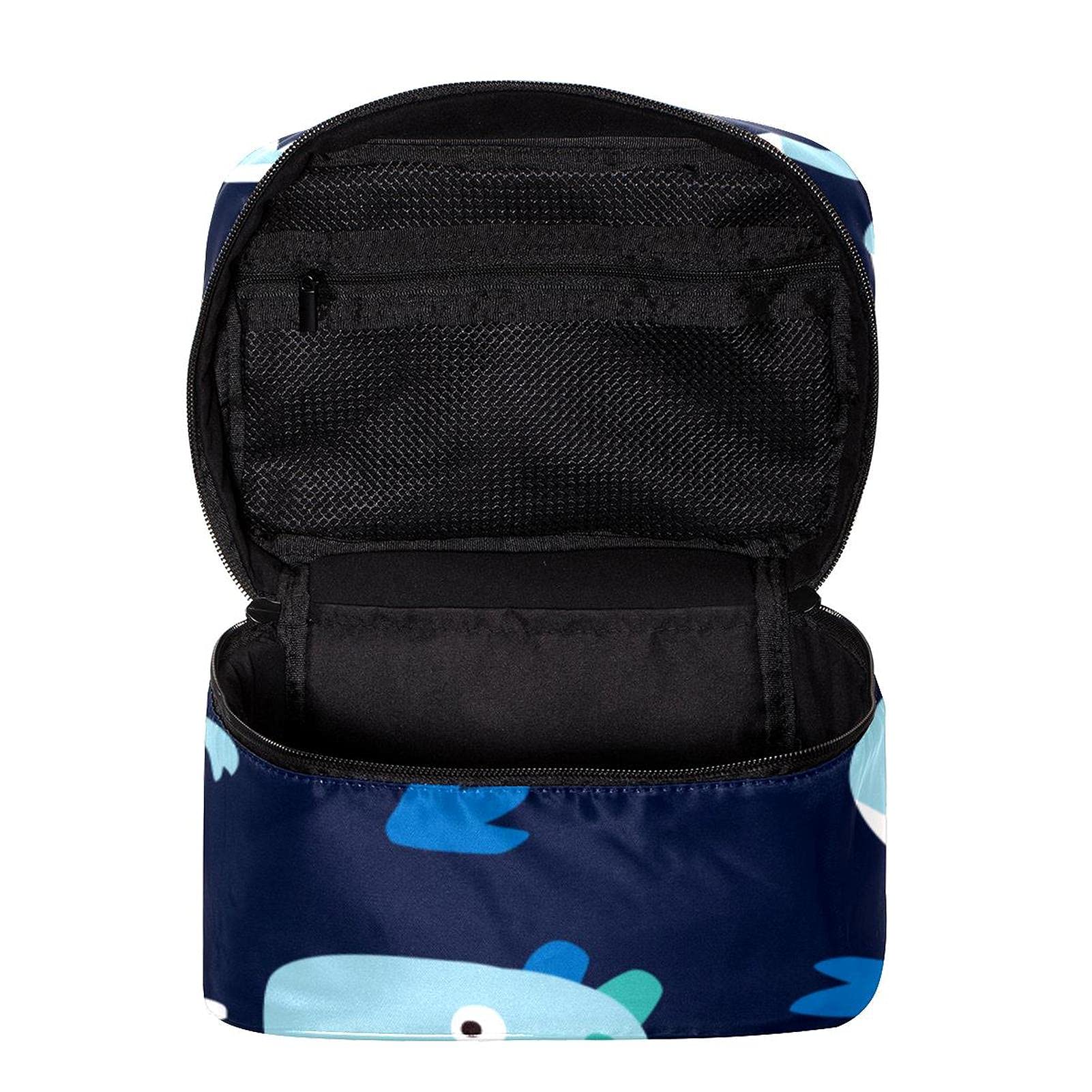 Dinosaur Print Navy Blue Travel Makeup Bag - Large Cosmetic Organizer with Zipper for Women & Girls | Perfect for Vacation, Gym & Daily Essentials Storage