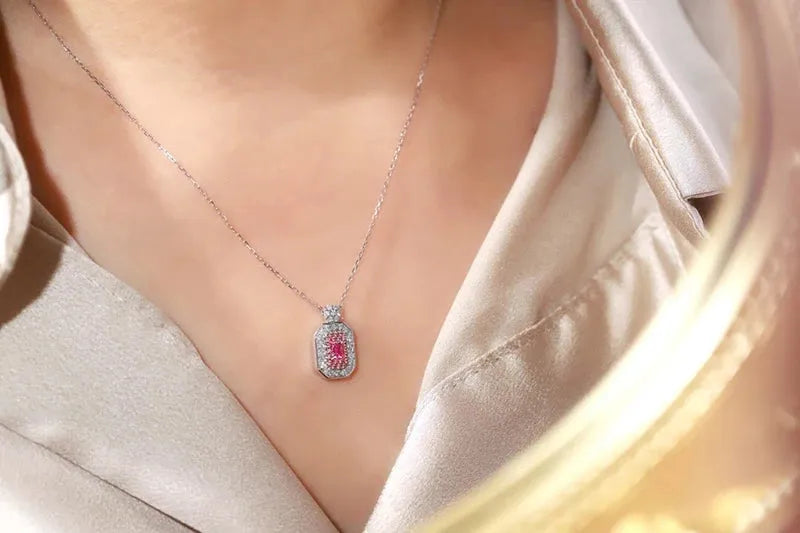 18K White Gold Pink Diamond Pendant Necklace for Women - Luxury Real Natural Diamond Jewelry Gift for Anniversary, Wedding & Special Occasions