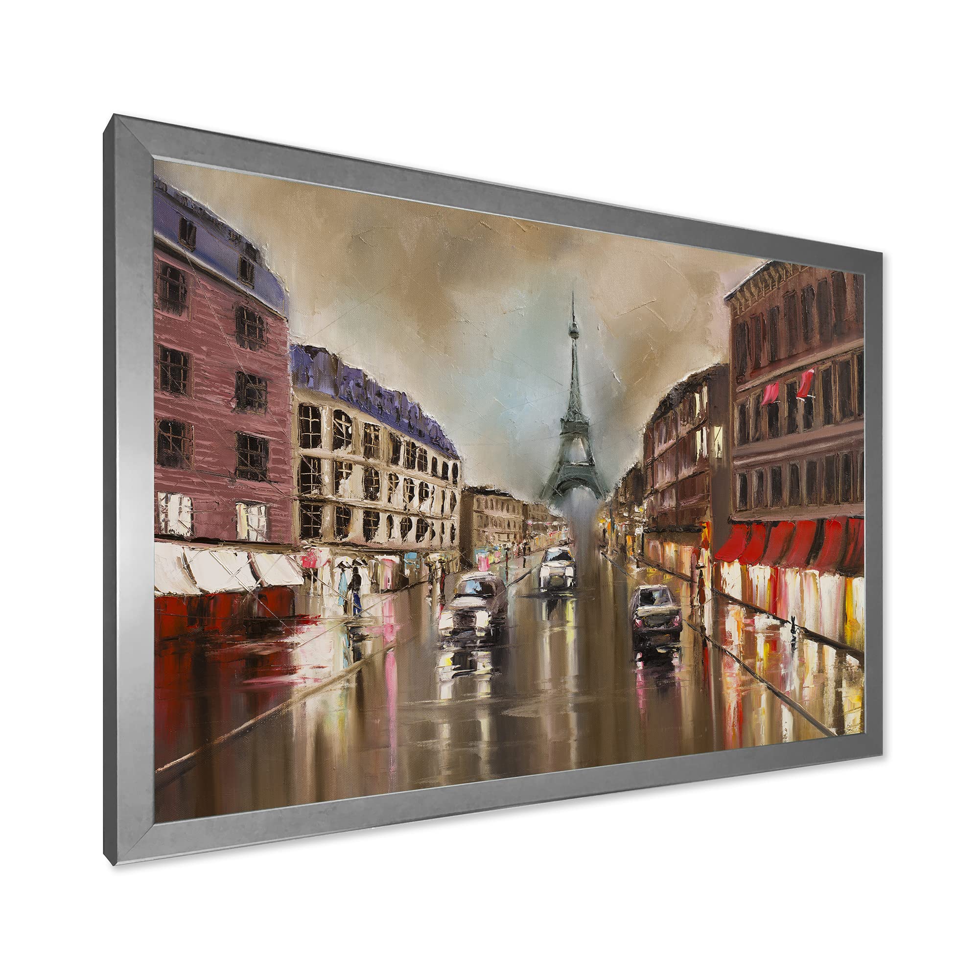 Gray Paris Quiet Rainy Street Traditional Framed Wall Art - Perfect for Living Room, Bedroom & Office Decor