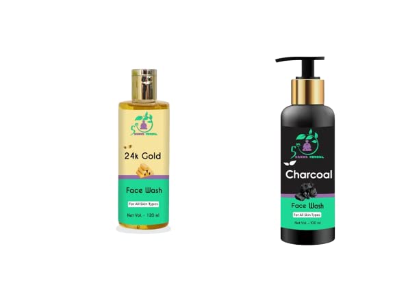 24K Gold & Charcoal Face Wash Combo Set for Glowing Skin - Deep Cleansing & Detoxifying Facial Cleanser for Daily Skincare Routine | 5Karma Herbal Private Limited