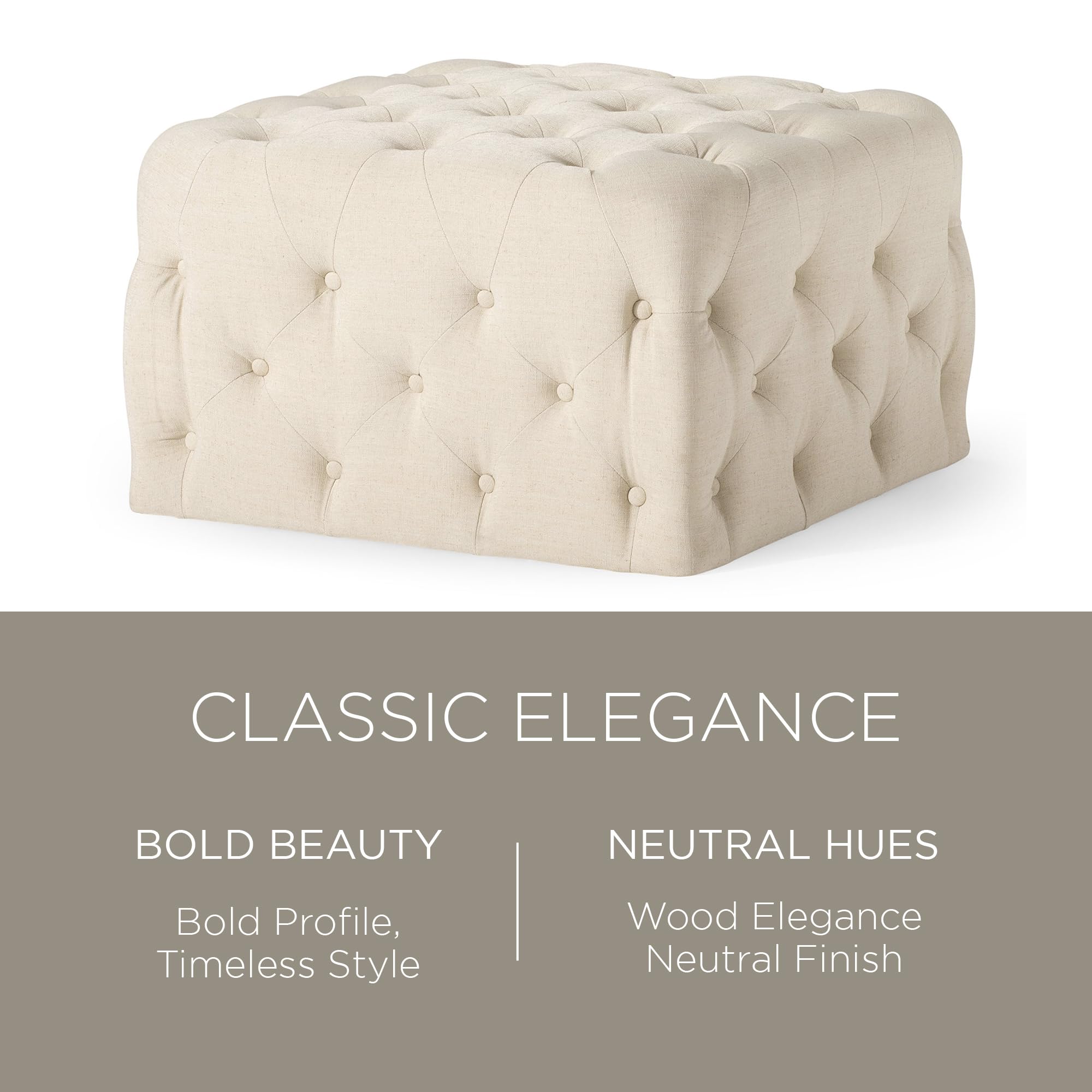 Maven Lane Henry Traditional Large Square Ottoman - Rustic Taupe Fabric Upholstered Footrest for Living Room, Couch & Chair | Comfortable Dorm Room Seating | Perfect for Relaxing, Extra Seating & Home Decor