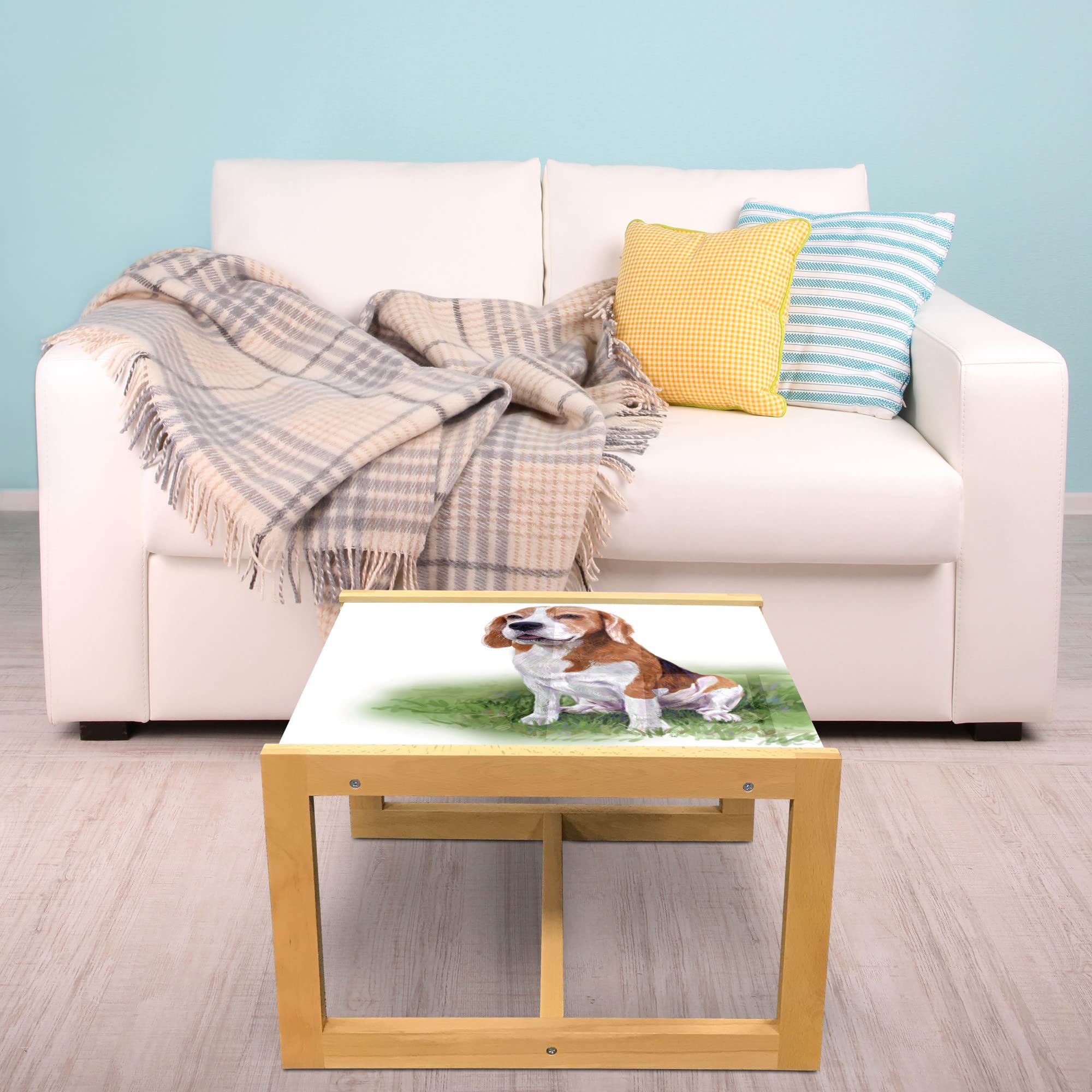 Ambesonne Beagle Coffee Table - Wooden Frame Acrylic Glass, Rosewood Caramel for Office & Dorm Decor