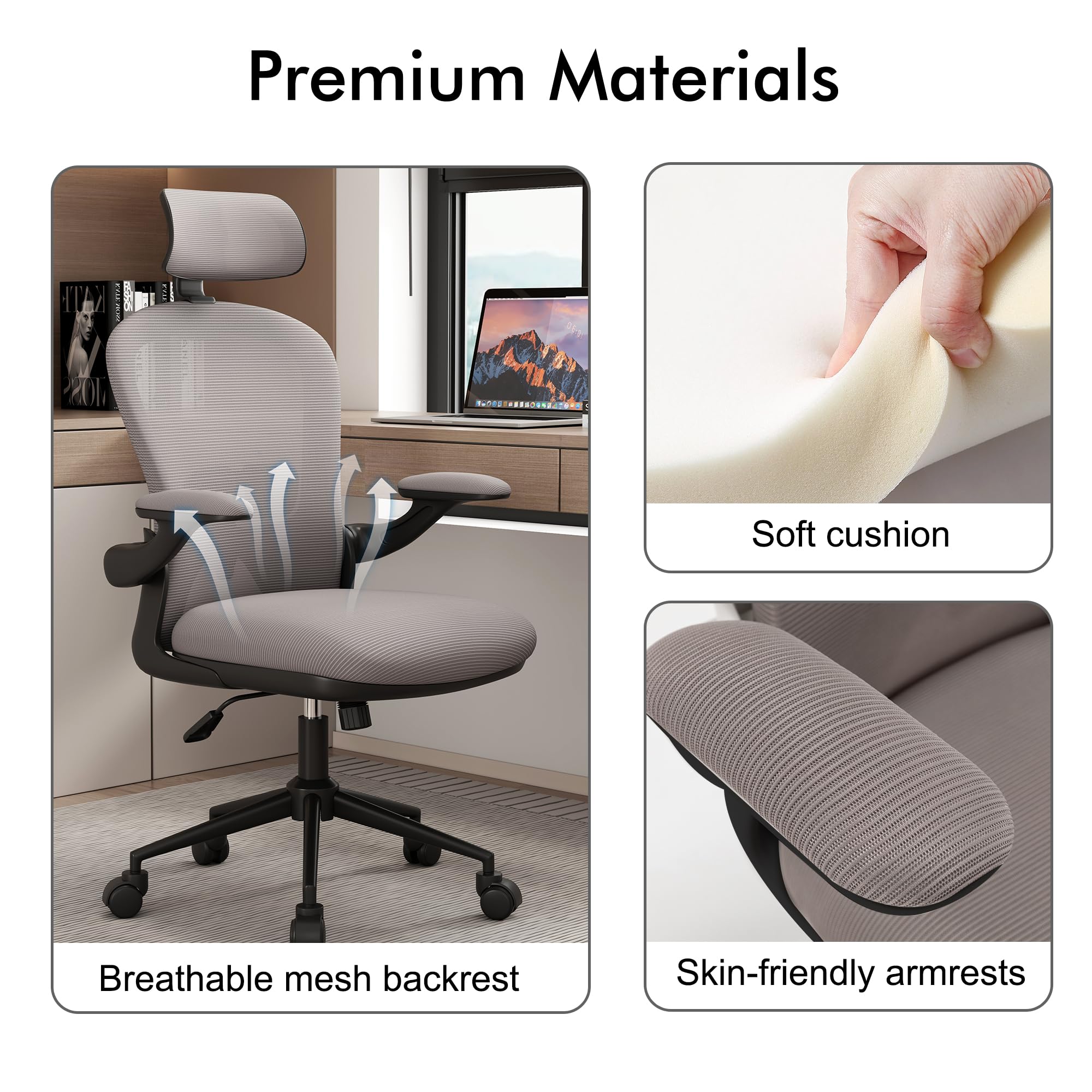 Ergonomic Office Chair with Adjustable Lumbar Support & Headrest - Breathable Mesh Desk Chair with Adjustable Arms & Wheels - Home Office Computer Chair for Long Hours Work (Black) - Perfect for Remote Work, Gaming & Study Sessions